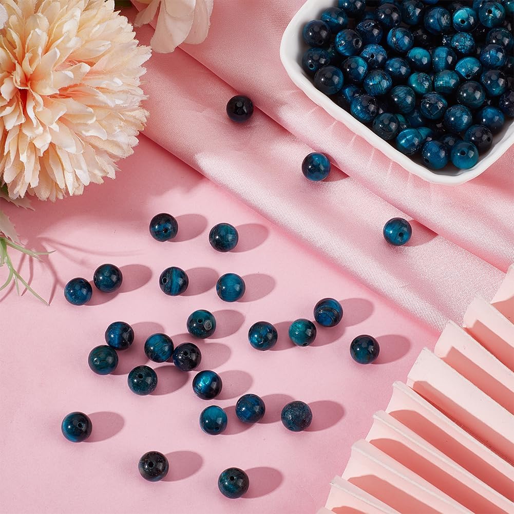 1 Box 8MM 120PCS Dark Blue Tiger Eye Beads with Hole Natural Rondelle Gemstone Smooth Opaque Loose Spacer Bead Bulk for Jewelry Making Earrings Bracelets Necklaces Decor DIY Craft Supply