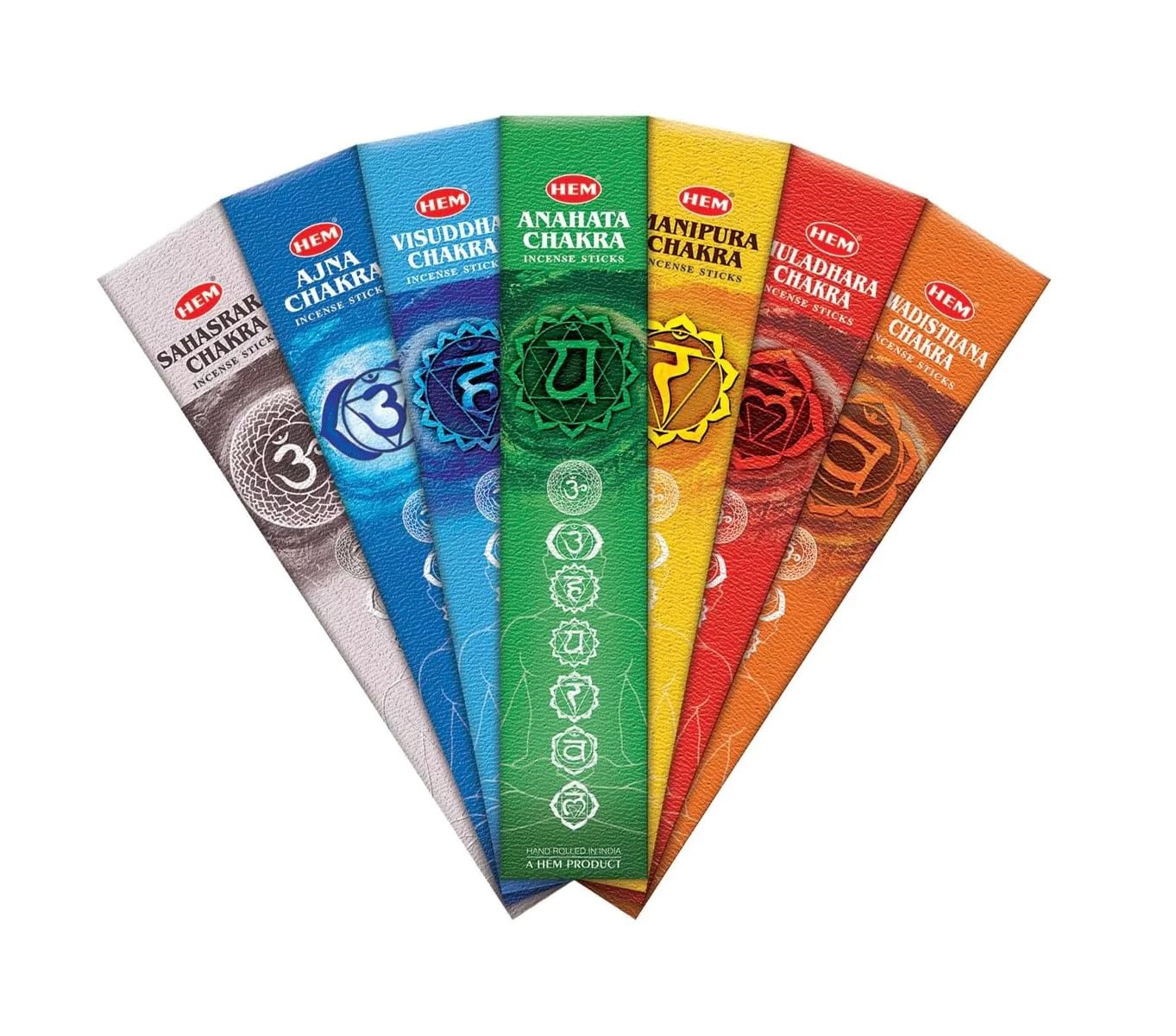 Rushant HEM Seven Chakra Incense Sticks with Wooden Holder, 7 Packs, 35 Sticks Total