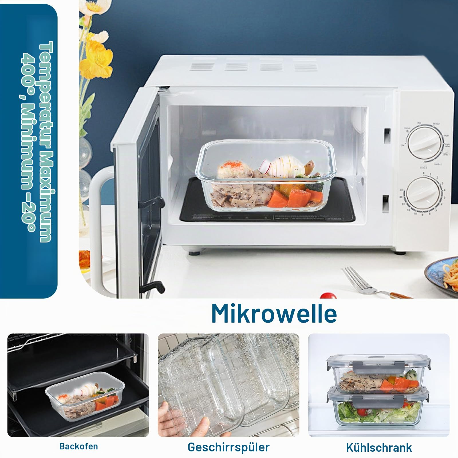Glasbehälter mit Deckel 12 Stück(6 Behälter + 6 Deckel) - Frischhaltedosen Glas mit Deckel Mikrowellengeschirr Spülmaschinen & Gefrierschrankfreundlich - Meal Prep Boxen Glas Lunchbox
