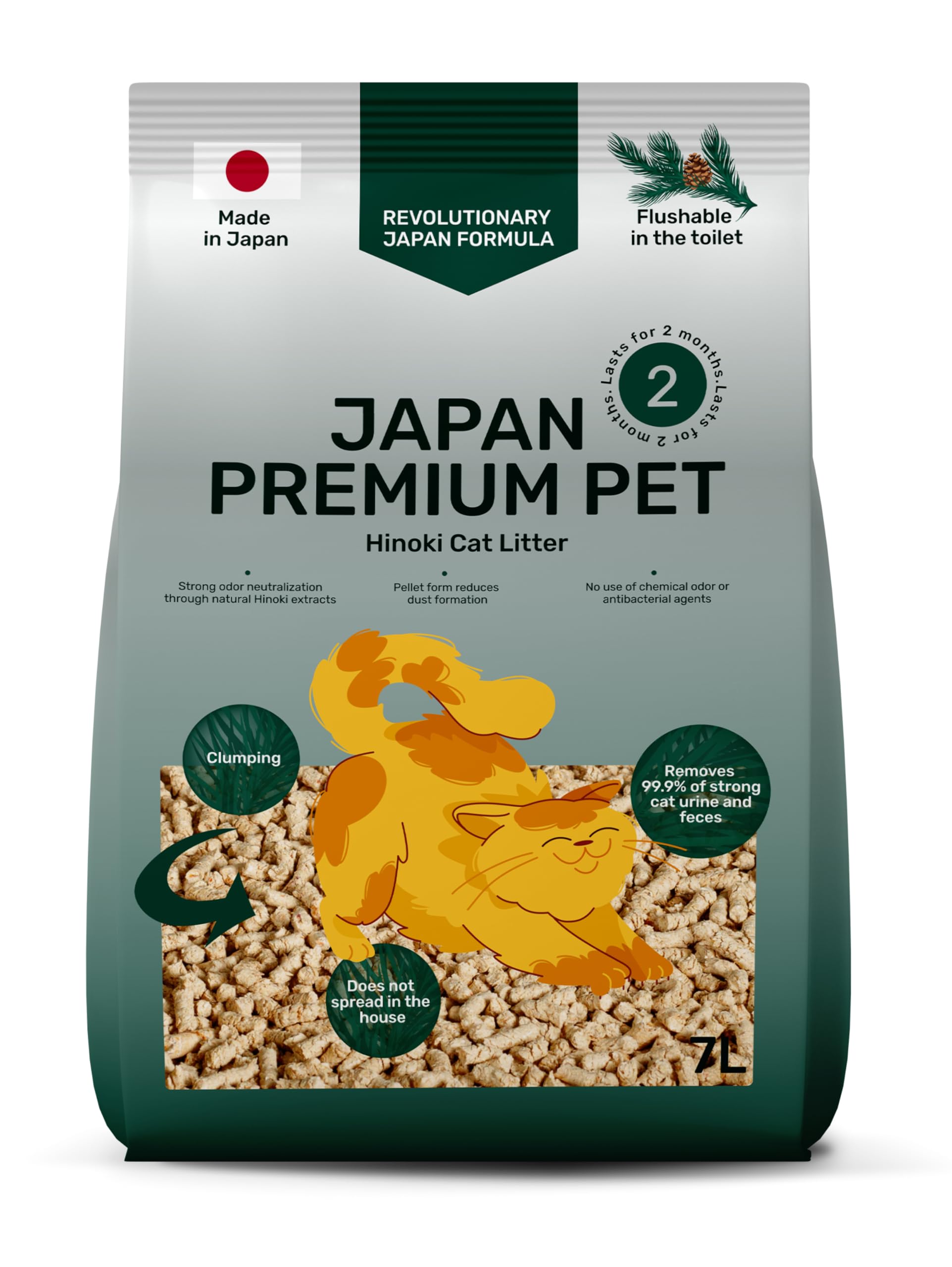 Multi-layer Antibacterial Cat Litter Pellets Made From White Cedar Wood | 100% Plant-Based Cat Litter, Dust-Free With Maximum Absorbency | 7L