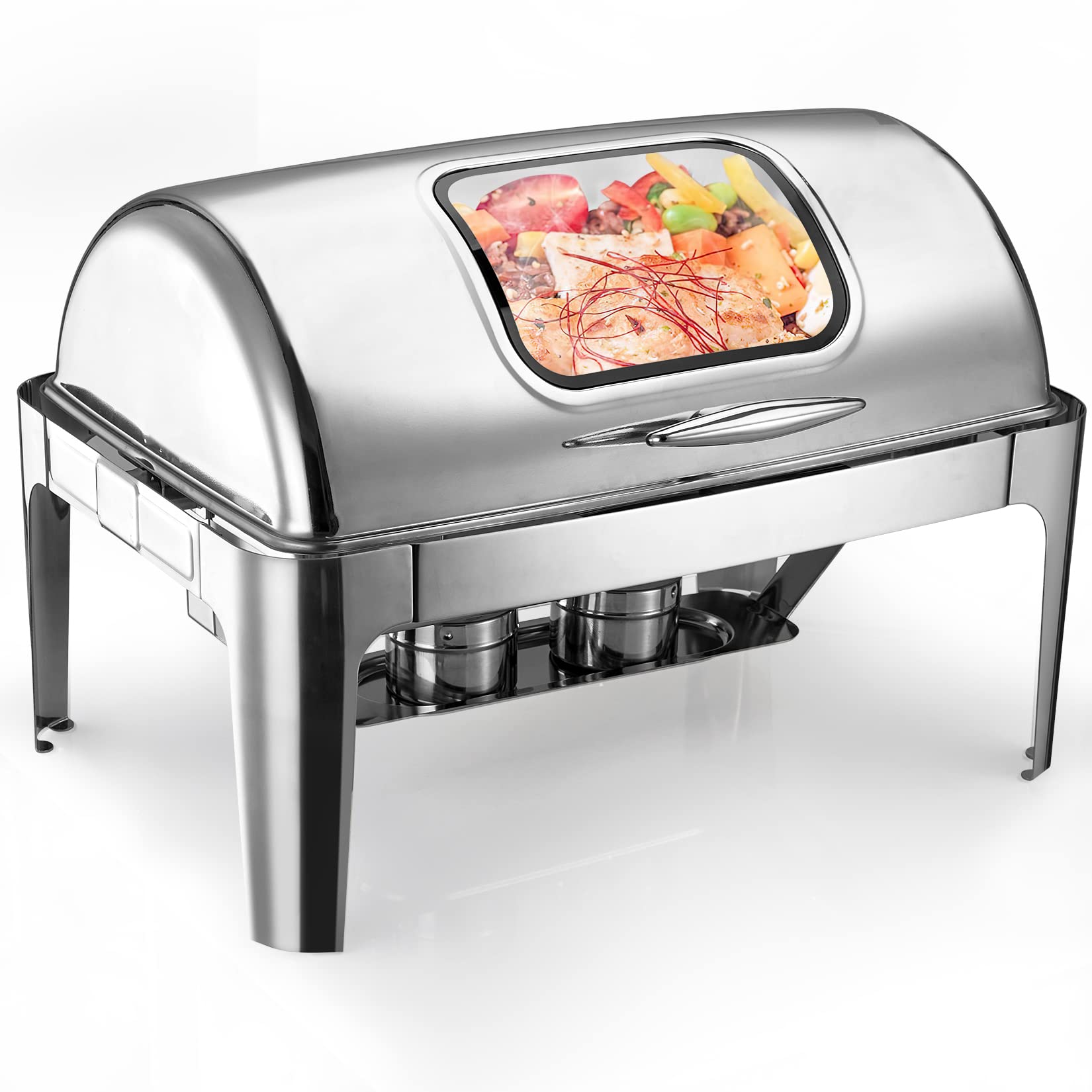 9 QT Roll Top Chafing Dish Buffet Set, Professional Food Warmer Buffet Set for Party, 1/2 Size Pan, Stainless Steel