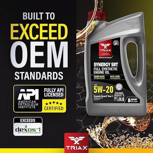 Miniatura 4 de TRIAX Synergy SRT 5W-20 Aceite de motor PAO-éster completamente sintético, drenaje de 12.4 mi, modificación por fricción molyboro, licencia API SP,