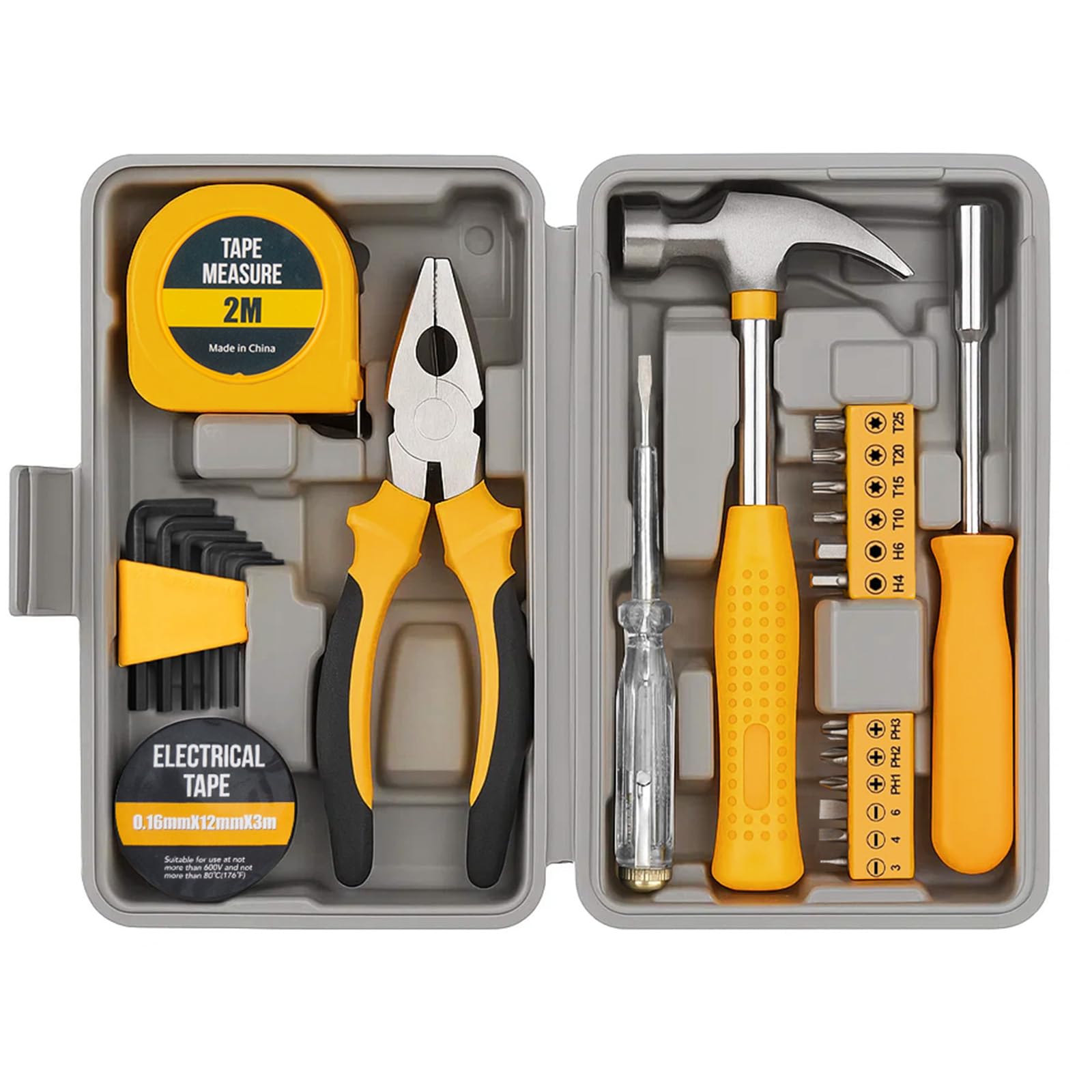 24PCS Household Hand Tool Set including Storage Case DIY Home Repair (Yellow)