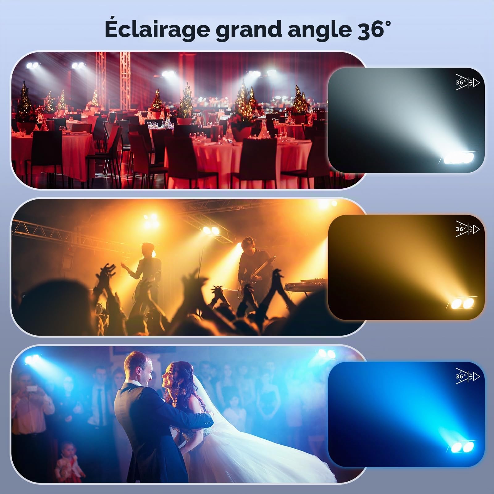 RGBW Par LED Lumière de Scène 150W Lumière Fête DMX 8CH Éclairage de Scène, Lumière Soirée DJ pour Bar Fête Théâtre Projecteur Mariage