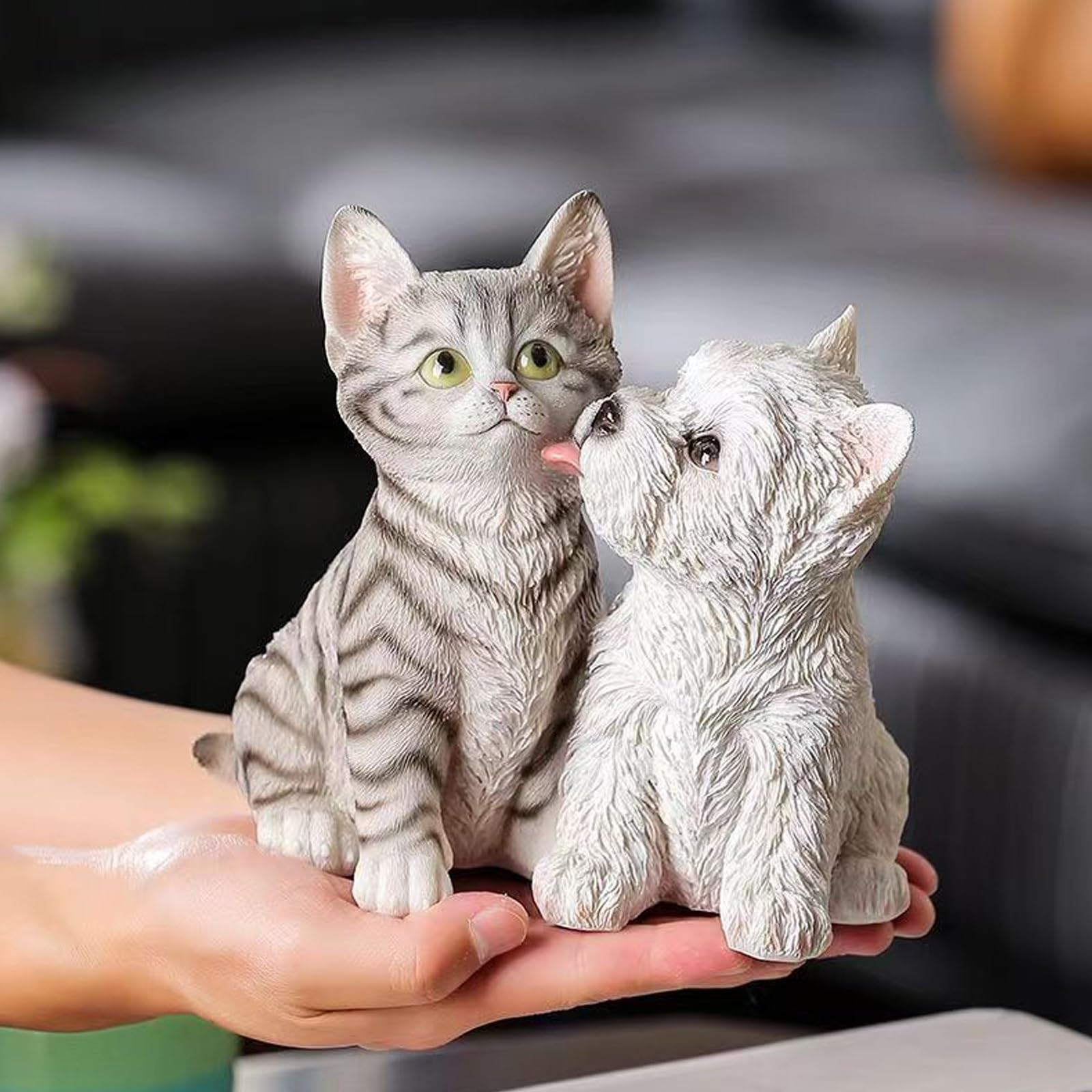 ハンドメイド 個性的 アート作品 動物 置物 雑貨 可愛い 猫 犬 Amazon.co.jp: かわいい猫犬像、樹脂猫犬置物、屋外屋内装飾