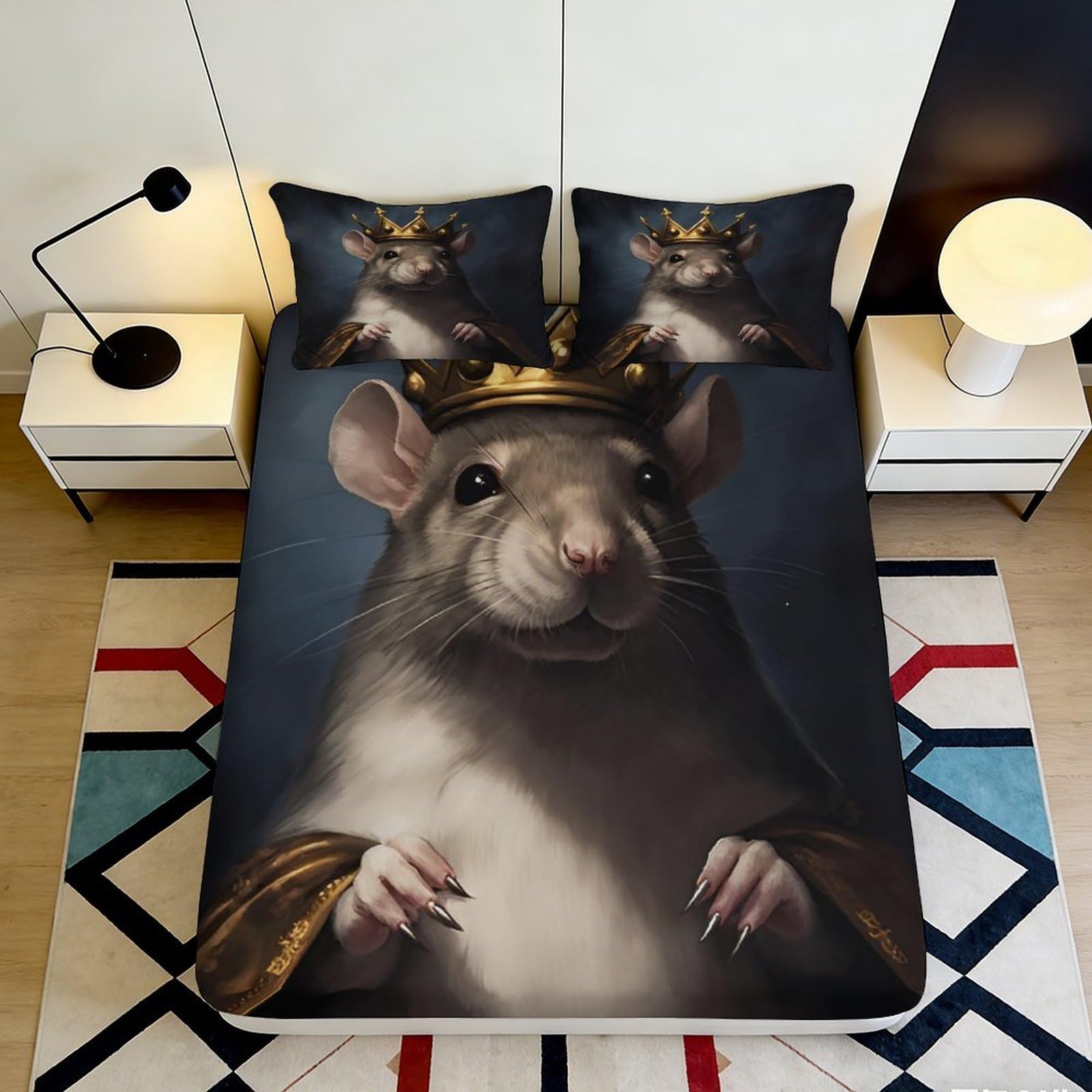 Pnayamiorkfel Style-9 3D Printed Royal Mouse Fitted Sheet Microfiber Soft Anti-Slip Cartoon King Rat Bed Cover For Bedroom Guestroom Dorm Decor 90X200x25cm