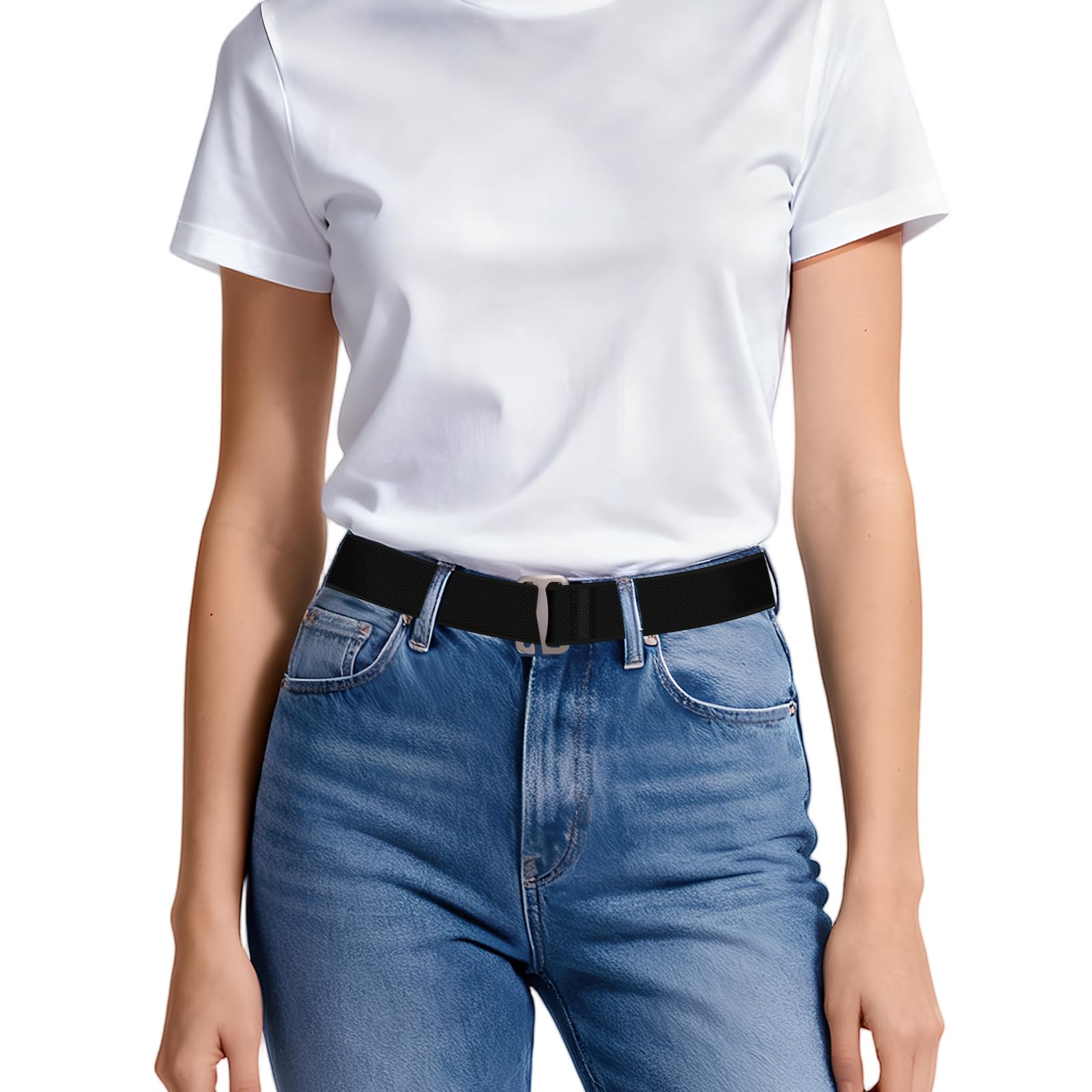 Elastic Belts for Women No Show Flat Belt for Womens Adjustable Stretchy Invisible Tuck Belt for Jeans