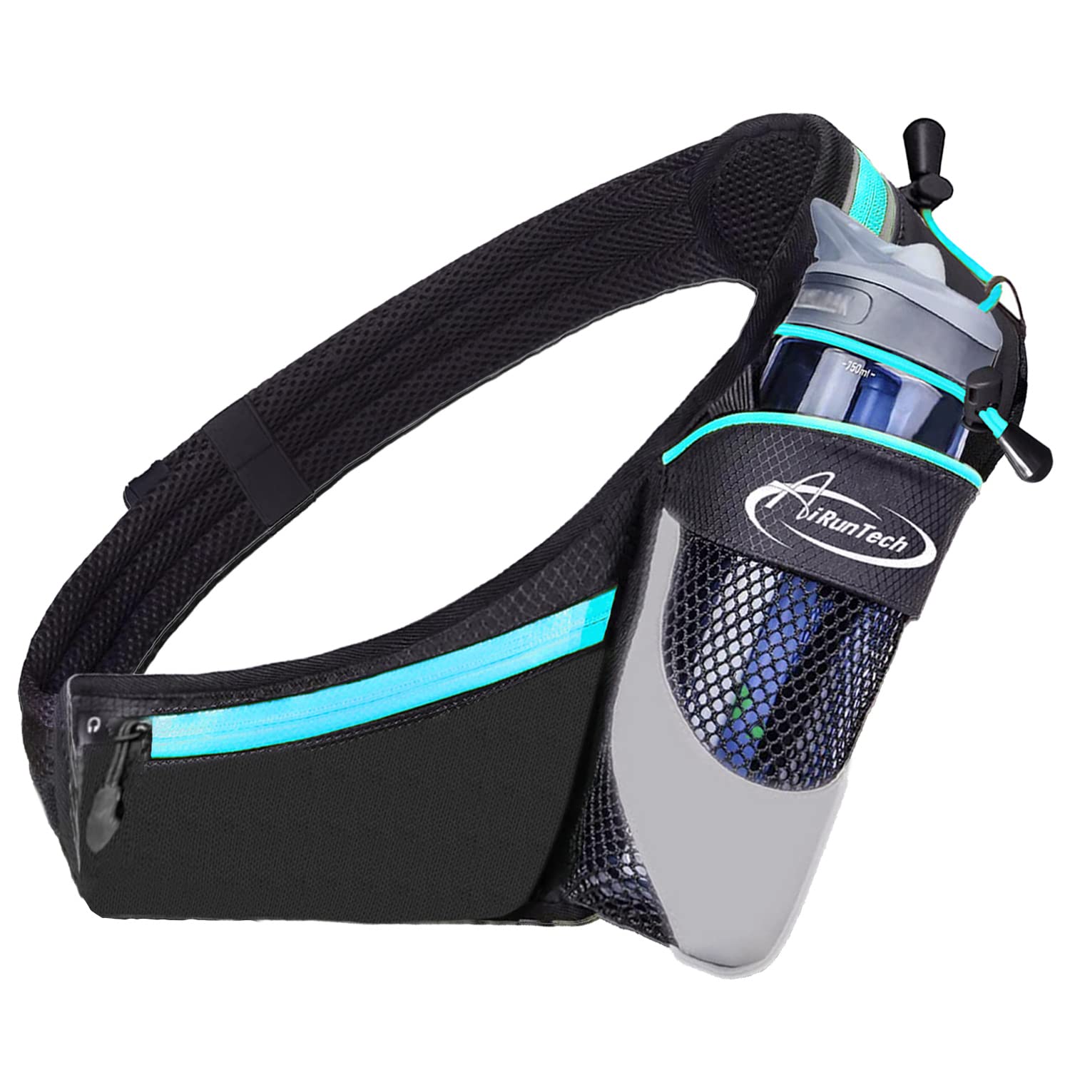 AiRunTech Gürteltasche Sport wasserdichte Bauchtasche für Trinkflasche Handy Phone 13/12/11/8/7/6s/X/SE/XR/XS/Max/Plus/Pro Laufen Joggen Reisen Outdoor Trinkgürtel Hüfttasche Damen Herren(Blau) L