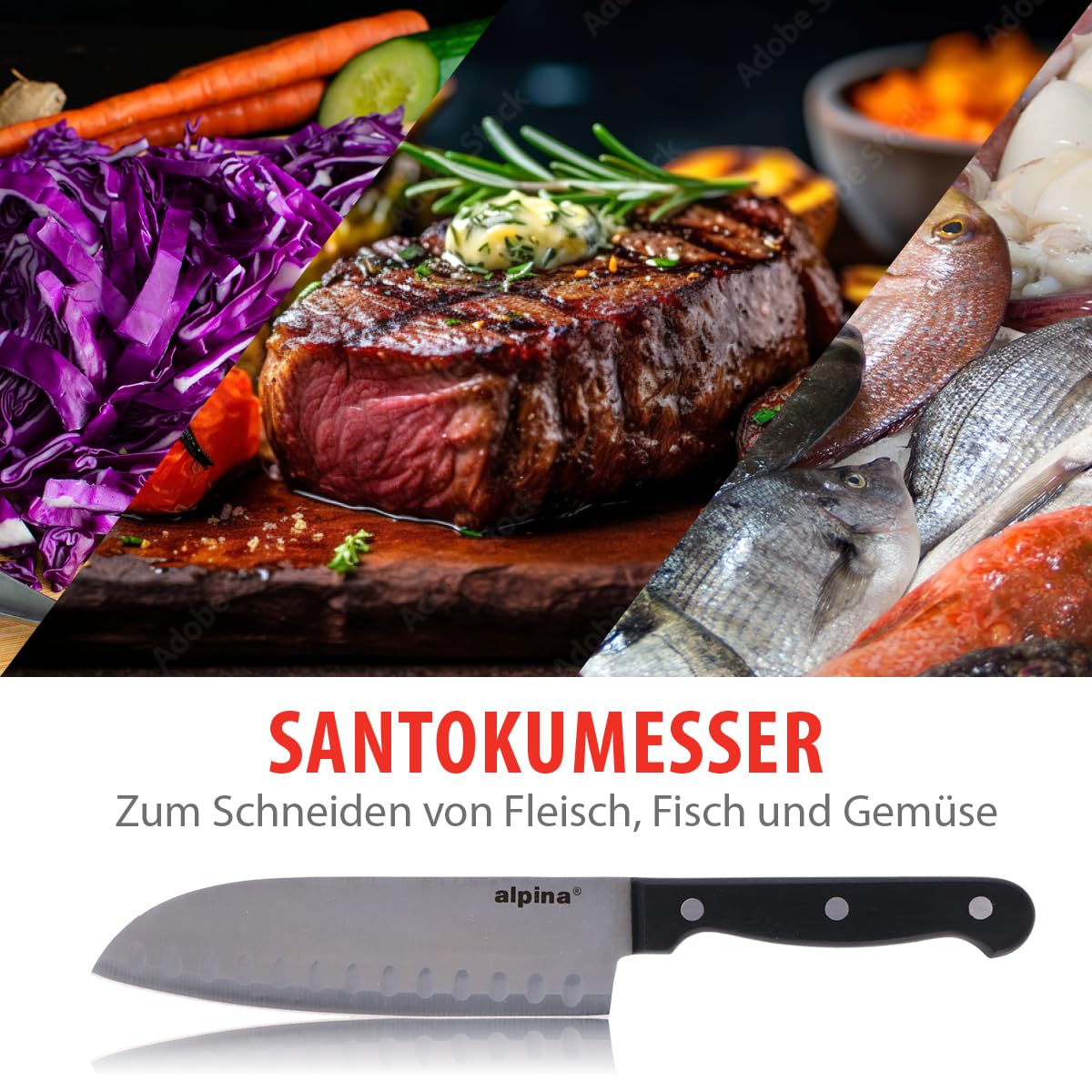alpina Messerblock 22-Teilig - Messerset mit Block - Küchenmesser Set - 18 Verschiedener Messer - Inkl. Schärfer und Schere mit Antihaftbeschichtung - 21 x 15 x 22 CM - Messerblock aus Holz