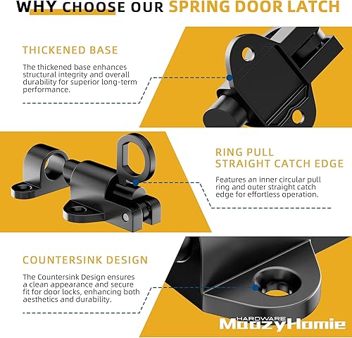 Miniatura 3 de Pestillos de cierre automático, cerradura de puerta de resorte negro, cierre de perno resistente de aleación de aluminio para puerta, ventana y