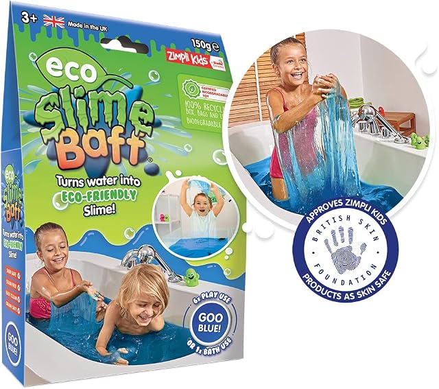 Eco Slime Baff Blue, 1 Bath or 4 Play Uses from Zimpli Kids, Magically turns water into gooey, colourful slime, Sustainable, Recyclable Eco Friendly Toy, Slime Making Kit, Birthday Present, Non-Toxic
