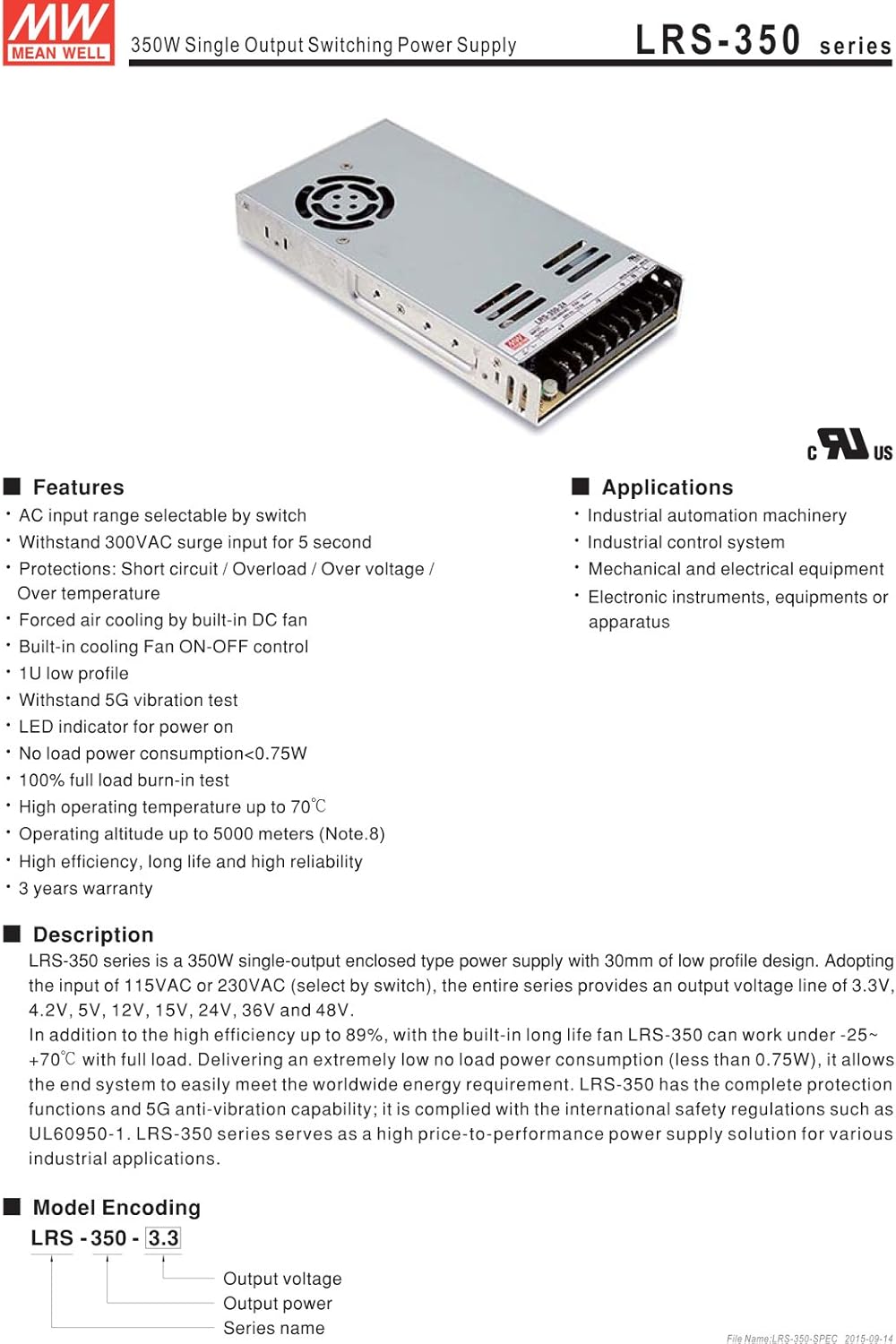 MEAN WELL original LRS-350-3.3 3.3V 60A meanwell LRS-350 3.3V 198W Single Output Switching Power Supply