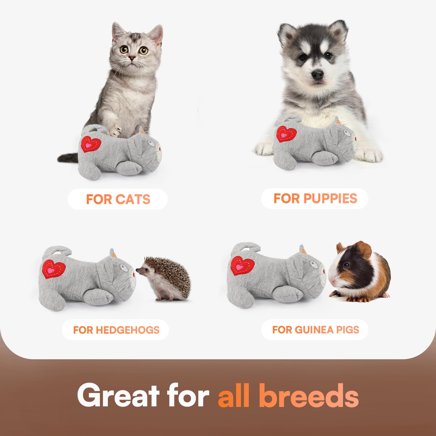 ALL FOR PAWS Peluche a forma di cuore battuto con borsa calda, morbido giocattolo per gattini, giocattolo imbottito per separazione, sollievo dall'ansia e aiuto per il sonno