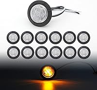 Vista 12 de TMH Luces indicadoras de marcador lateral ámbar de 1-1/4 pulgadas, redondas, 6 luces LED de bala transparente para camión, autobús, caravana