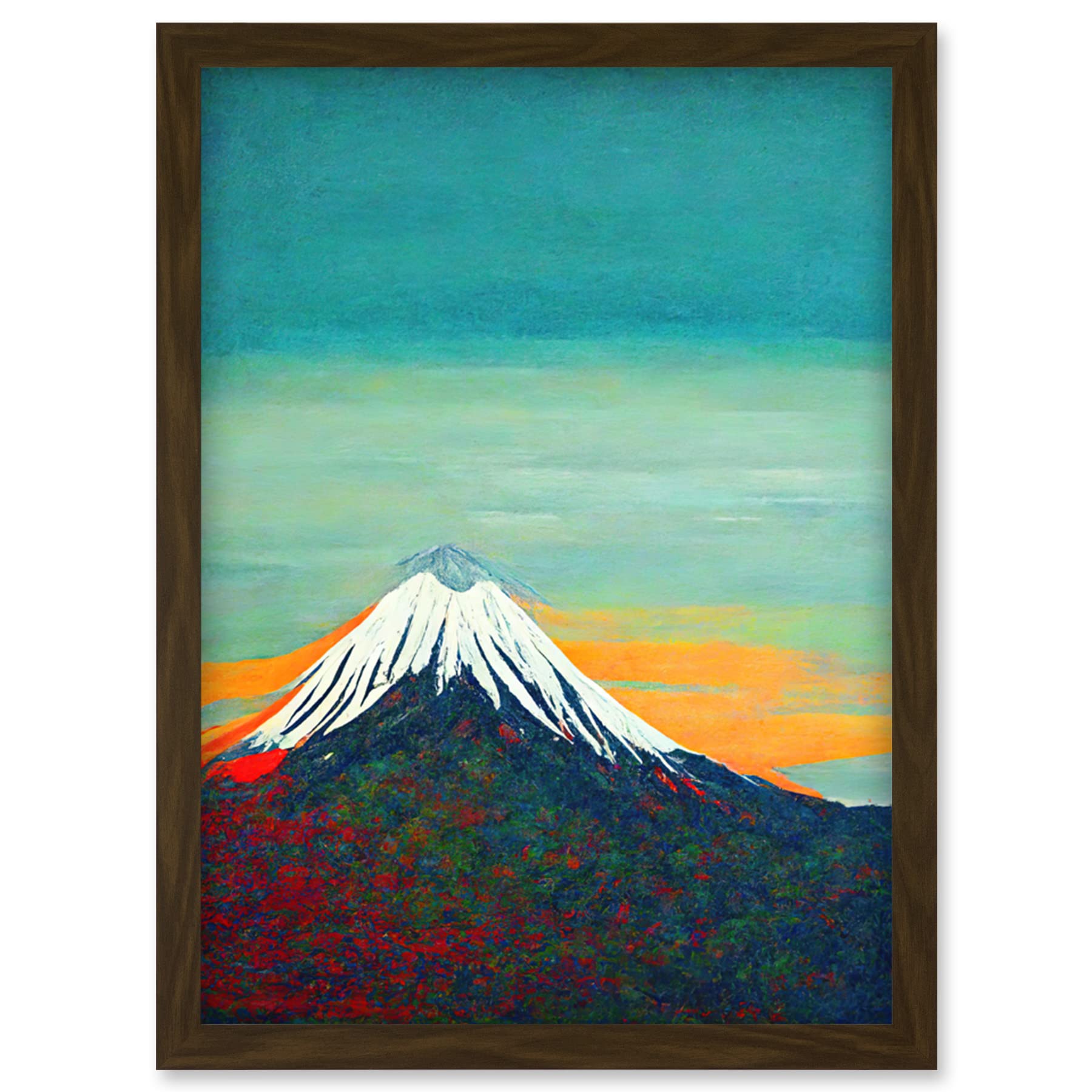 Doppelganger33 LTD Mount Fuji Volcano Peak At Sunrise Artwork Framed Wall Art Print A4