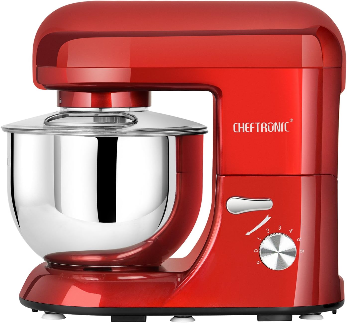 CHEFTRONIC Stand Mixer with tilt-head up and whisk attached