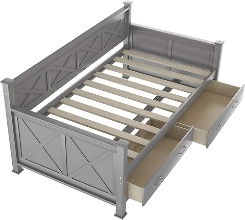 Miniatura 7 de Harper & Bright Designs Sofá cama de tamaño individual con dos cajones de almacenamiento, sofá cama multifuncional de madera, marco en forma de X,