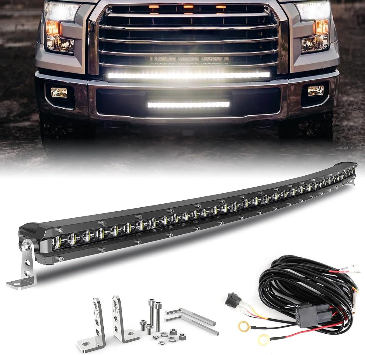BraveWAY Barra de luz LED curvada de 38 pulgadas de una sola fila de iluminación todoterreno, barra de luces de conducción, haz combinado de inundación, luz de trabajo LED para camiones, UTV, ATV, SUV, 4 WD, 4 x 4, camioneta