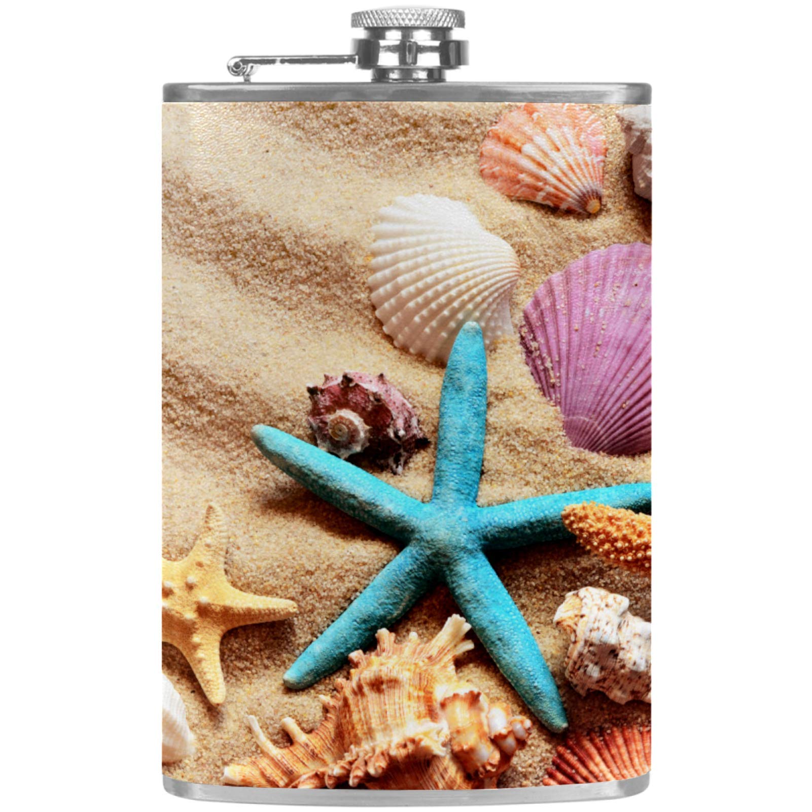 Flasque à whisky en cuir avec entonnoir et motif étoile de mer élégant