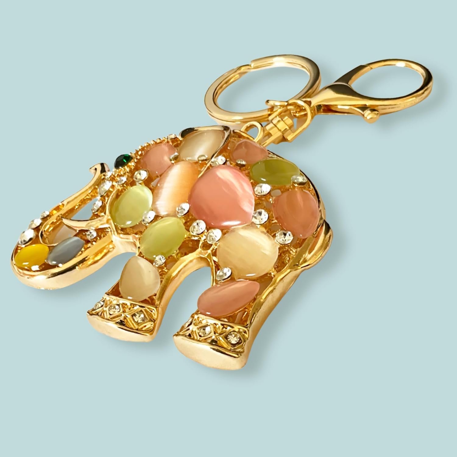 Opalescent Elephant Keychain | Rhinestone Crystal Bag Charm Purse Backpack | Lucky Gift for Women + Pouch - Image 6