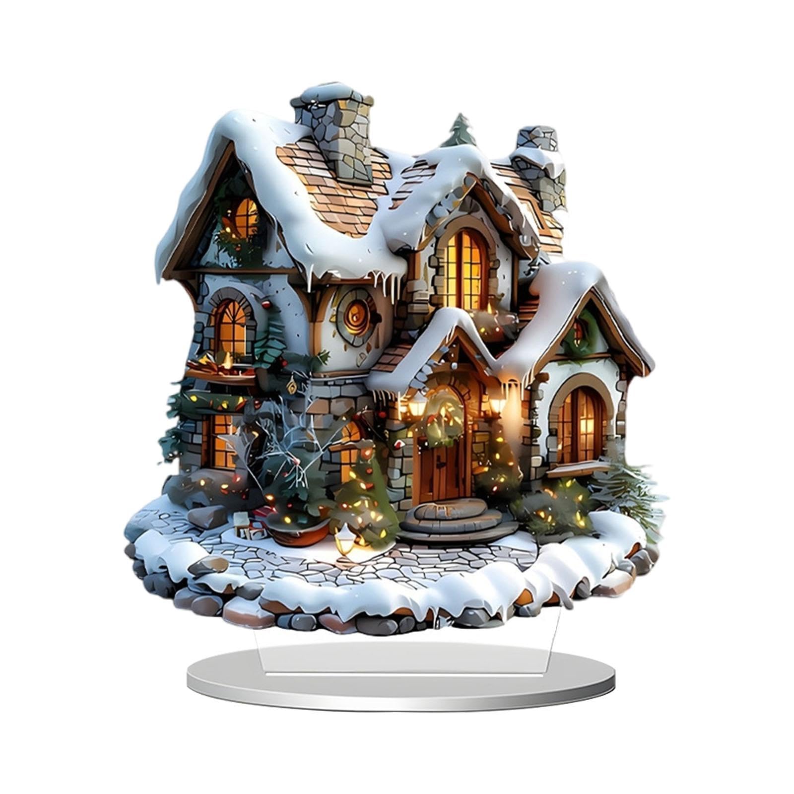 Centre de table Noël maison sous la neige pour repas de fête chaleureux