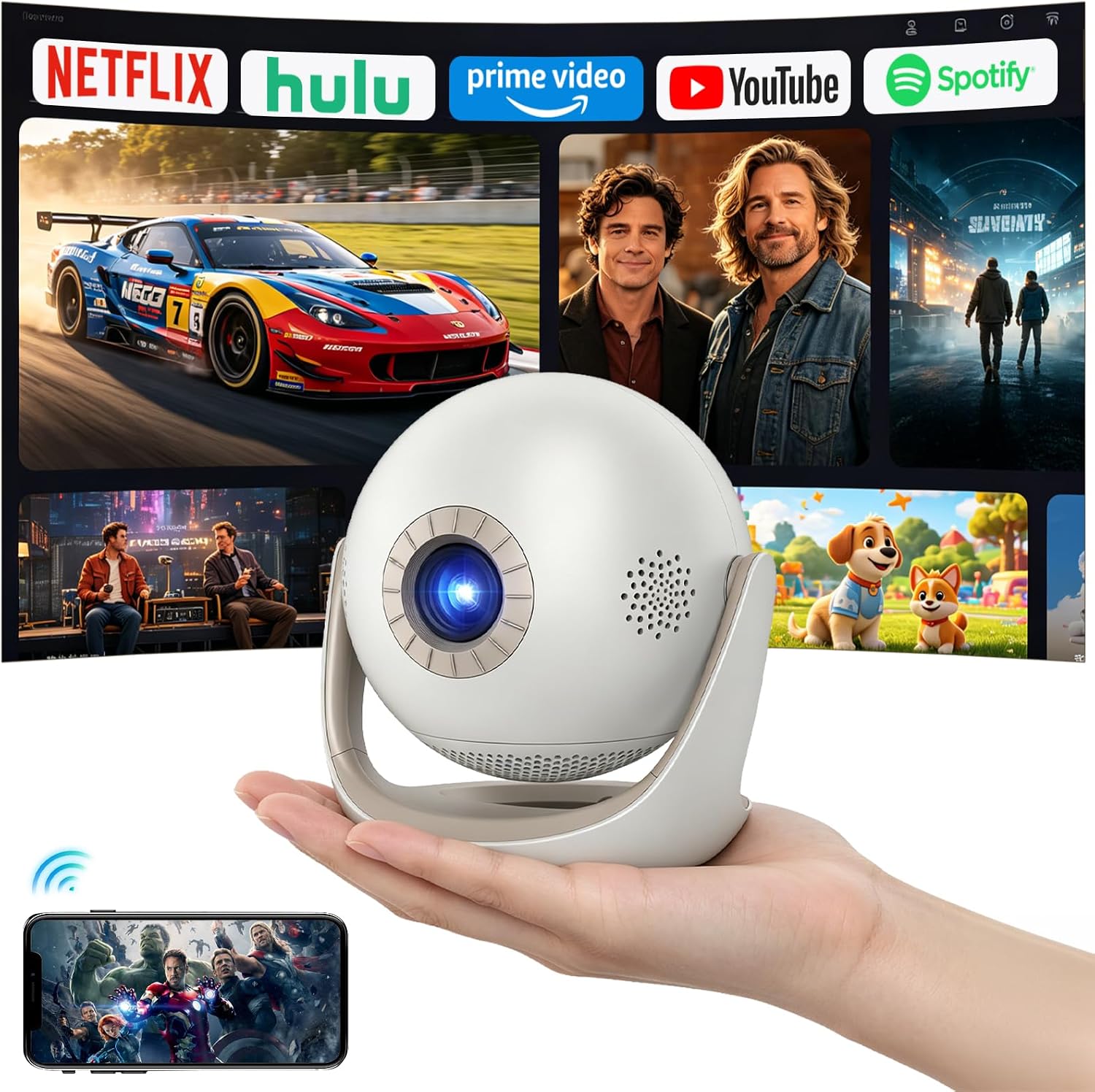 ECOSKY Mini Projector 1080P Native, WiFi 6 & Bluetooth 5.2, 4K Support, 180° Rotation, Ultra Short Throw 0.88:1 Portable Home Theater Projector
