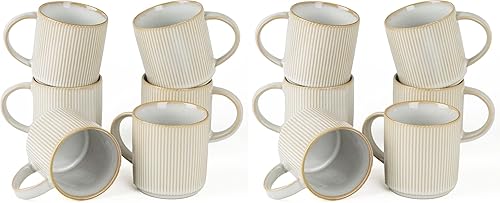 Miniatura 12 de famiware Star - Juego de tazas de café para 4 unidades, 12 onzas, con asa, para café, té, cacao, leche, cerámica, color blanco Blanco