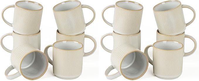 famiware Coffee Mug Set for 6, Star 12 oz Catering Mugs Cup Set with Handle for Coffee, Tea, Cocoa, Milk - Ceramic Stoneware Drinkware Set, White