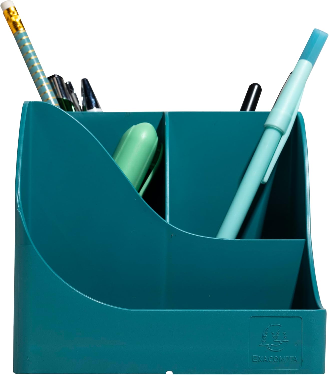 Exacompta - SKU 69534D - 1 Skandi Pen Wave Pencil Holder Pacific Blue - 5 compartments - 4 high compartments for Large Utensils and 1 Bottom Compartment for Small Utensils