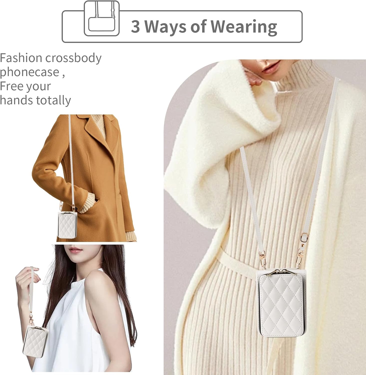 Wallet Case for Samsung Galaxy Z Flip 4 5G 2022 with Wrist Strap Crossbody Shoulder Strap Mutiple Card Slots Zipper Purse, Luxury PU Leather Stand Cell Phone Cover for ZFlip4 Z4 Flip4 4Z White