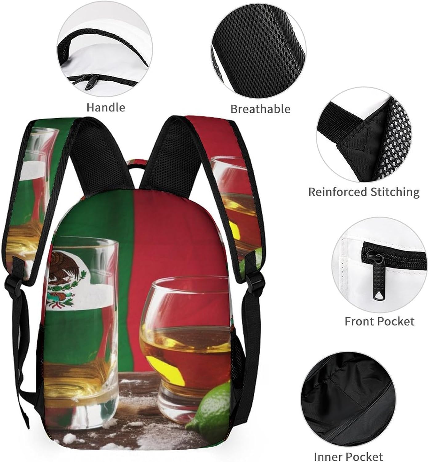 Backpack for Women Men Travel Mexico Flag And Tequila Daypack Lightweight Laptop Bag Carry On Backpacks for Work