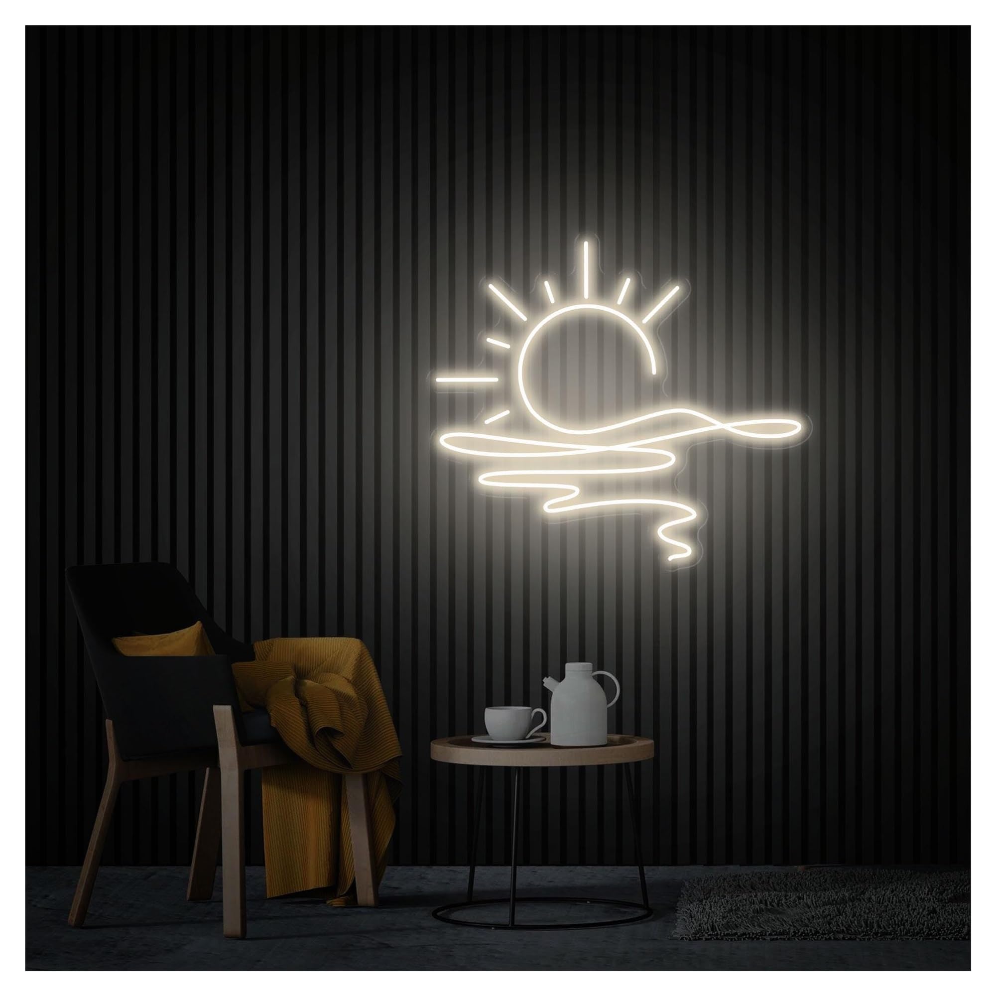 RONGCH Hanging Art Signs Sunrise Neon Sign,Suitable for Beach Shop Room Wall Decor with Dimmable 45cmx50cm(E)