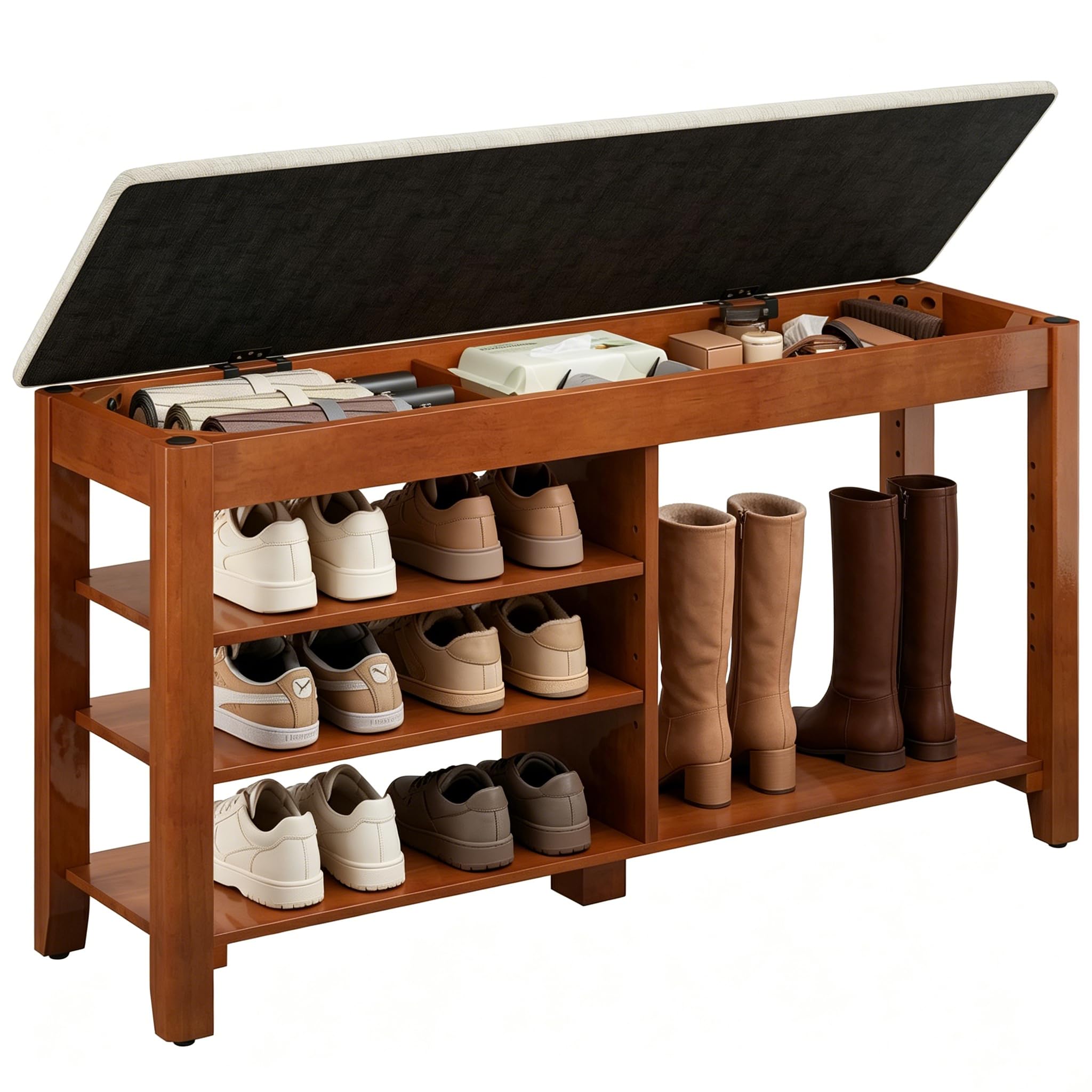 Entryway Bench with Shoe Storage and Cushion