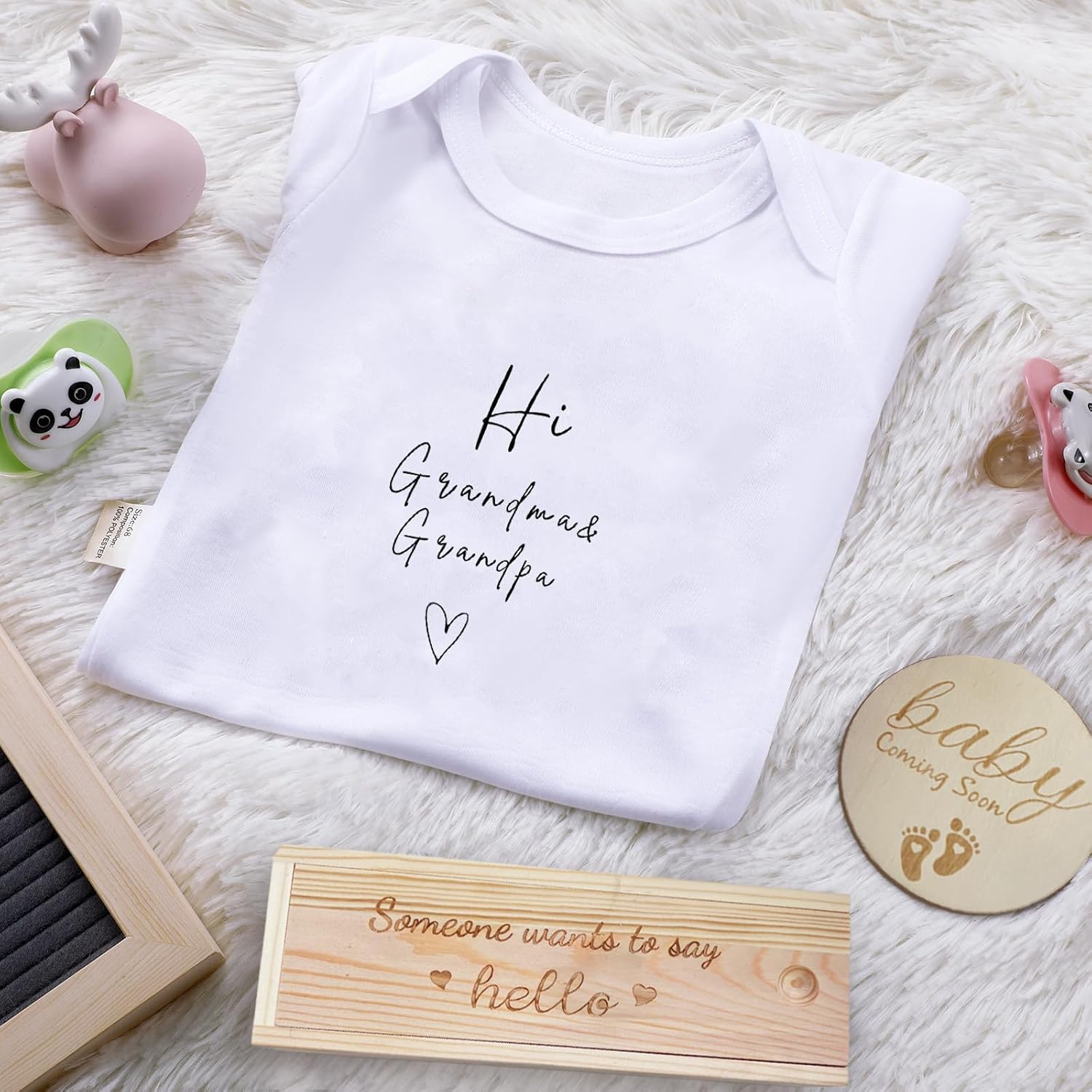 Surprise Pregnancy Announcements for Grandma&Grandpa Pregnancy Test Keepsake Box Wooden Baby Announcement Box Hi Grandma&Grandpa Bodysuit Pregnancy Reveal Baby Gift Sets - Image 3