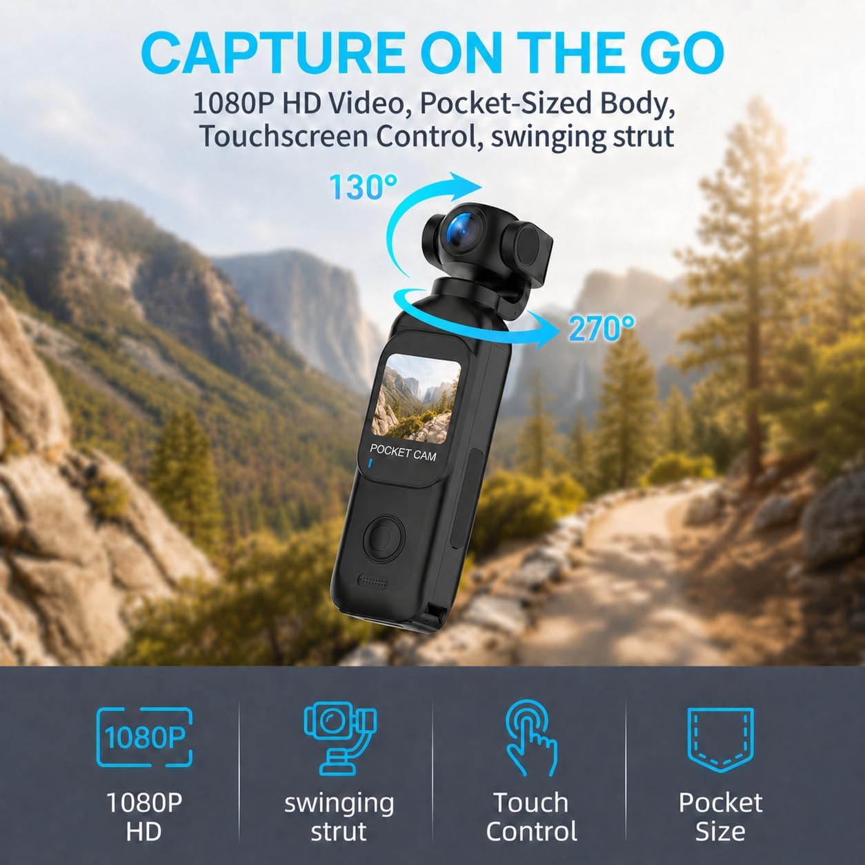 JETO Vlogging Camera with 270° Rotating Lens, Pocket Body Camera with Audio and Video Recording, Handheld POV Cam, One-Button Recording, 2.5-Hour Battery for Travel and Daily Life