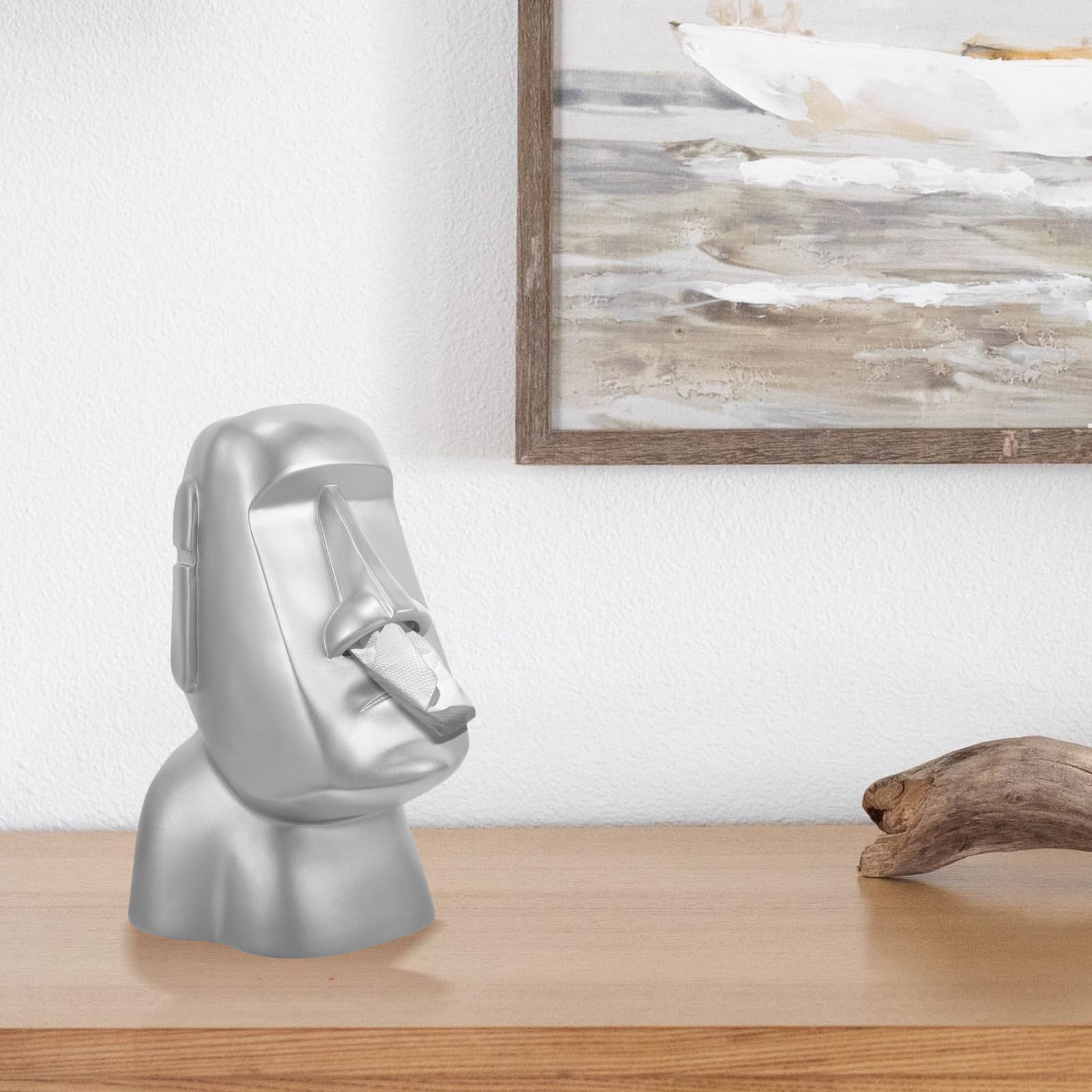Toyvian Kopfhörerhalterung aus Kunstharz in Moai Statue Design Dekorativer Kopfhörerständer für Schreibtisch Eleganter Organizer für Büro und Zuhause Silberfarbene Kreative Dekoration