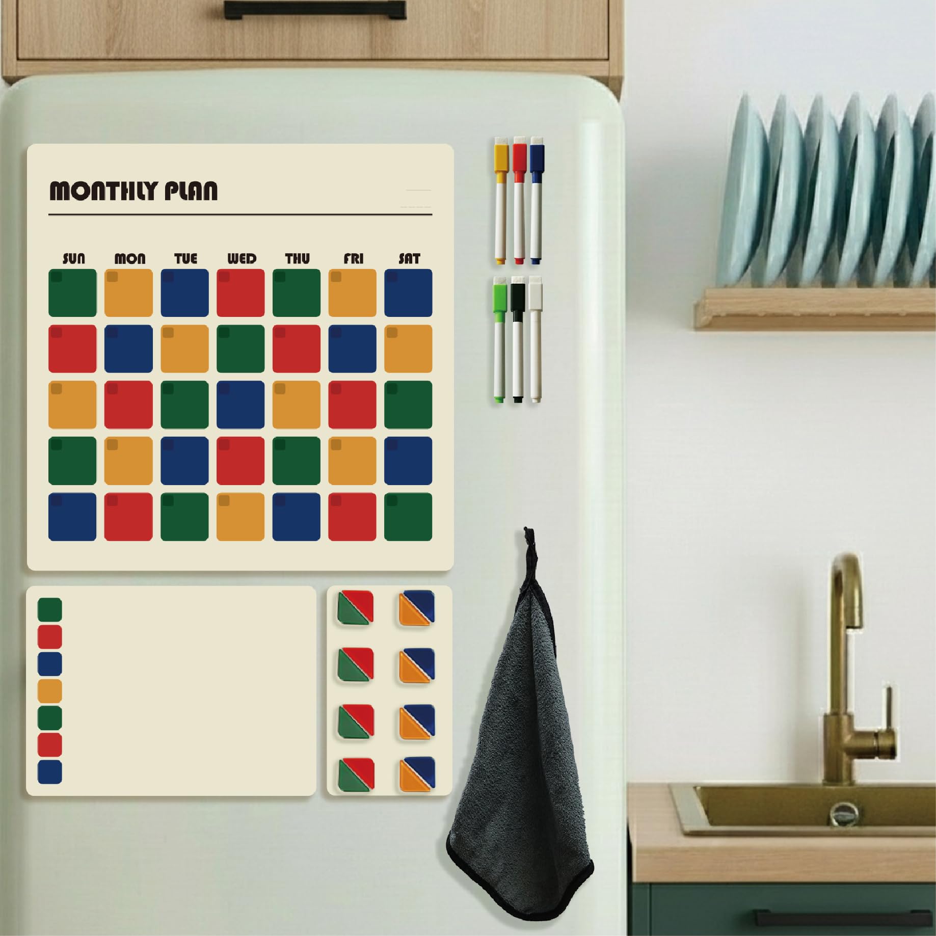 Calendario magnético, planificador mensual seco y juego de pizarra blanca semanal (paquete de 3) pizarra para nevera, para hacer comestibles, lista de compras, tabla de tareas, tabla de