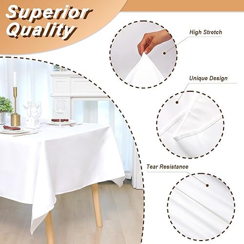 Miniatura 2 de Fixwal Mantel rectangular blanco de 60 x 126 pulgadas, paquete de 2 manteles de tela de poliéster lavables para mesa de comedor, boda, recepción,