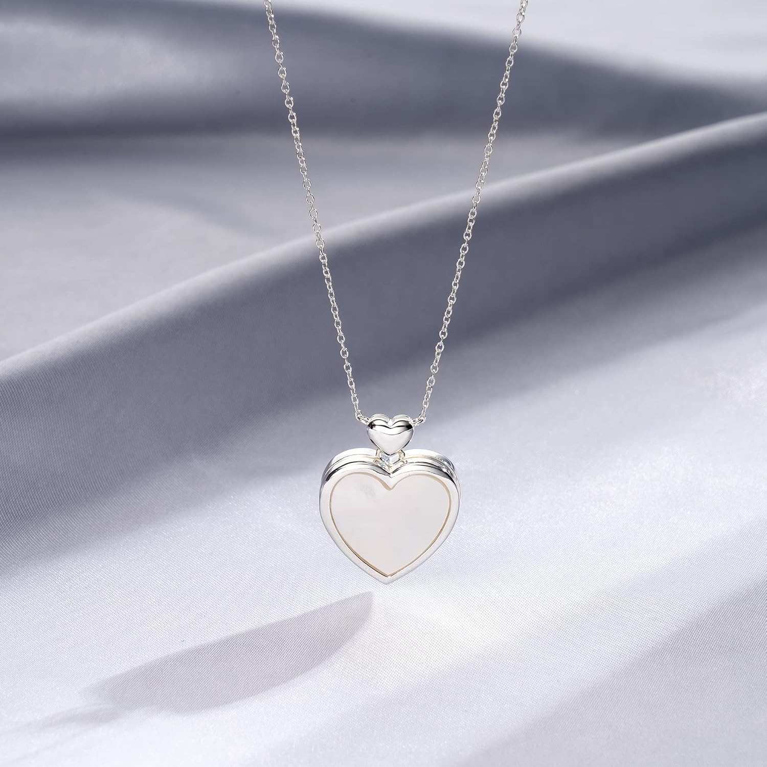 Madison Tyler S925 Sterling Silver Personalized Locket Necklace | Heart Shell CZ Pendant Necklace for Women | That Hold Pictures Customizable Memory Photo Lockets | Custom Any Photo Text & Symbols