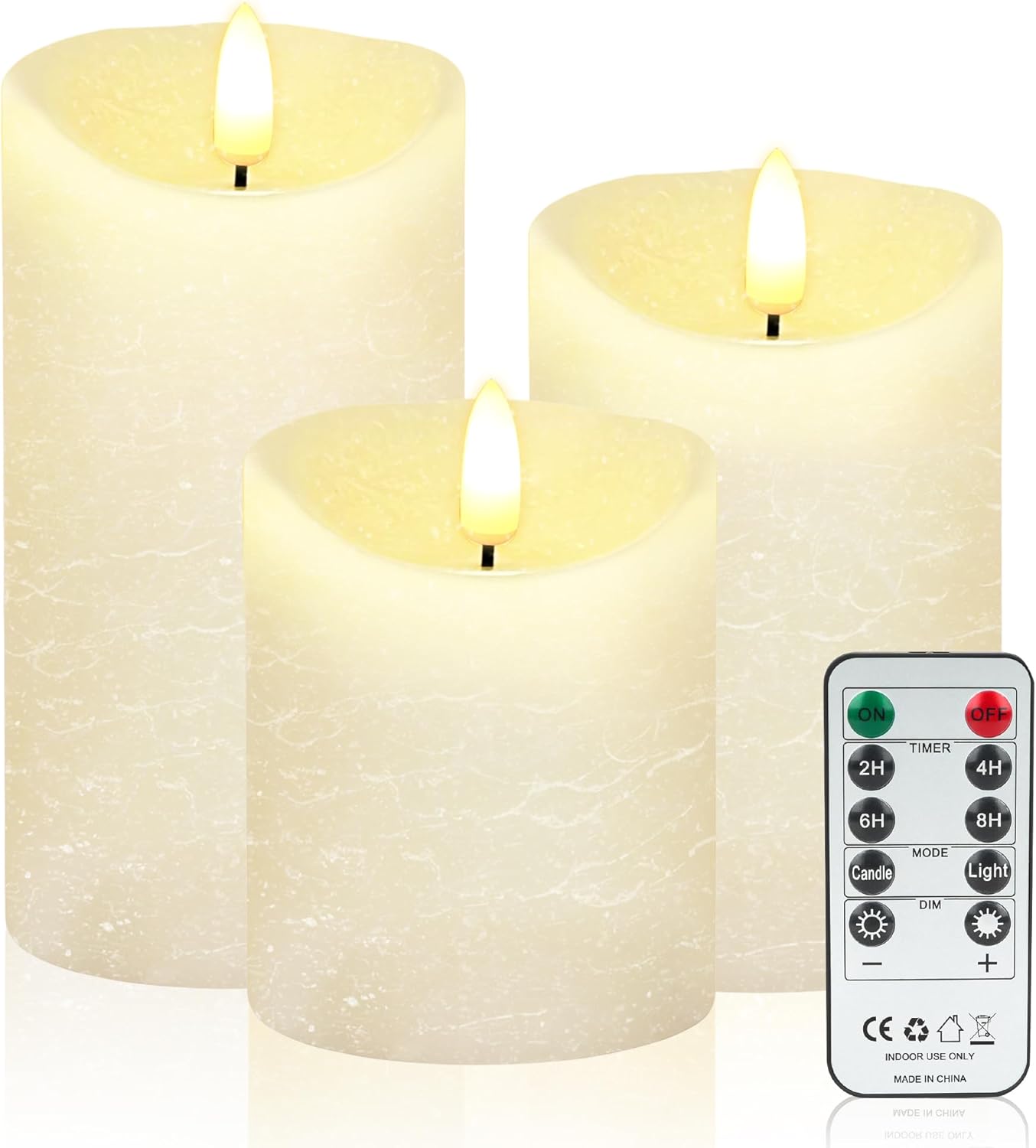 Flameless Candles, Battery Operated Led Lights Candle 3 Pack, Christmas Decorations Home Decor, Flickering Light White Pillar Candles with Real Wax Remote Control Timer. 3x3, 3x4, 3x5 inches, White