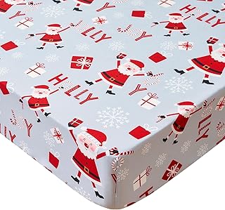 Christmas Crib Sheet for Baby Boys Girls 52 x 28 Inches Grey Fitted Crib Sheets for Standard Crib and Toddler Mattress,Baby Sheet Newborn Bedding Nursery Mattress Cover Soft Santa Claus Fitted Sheet