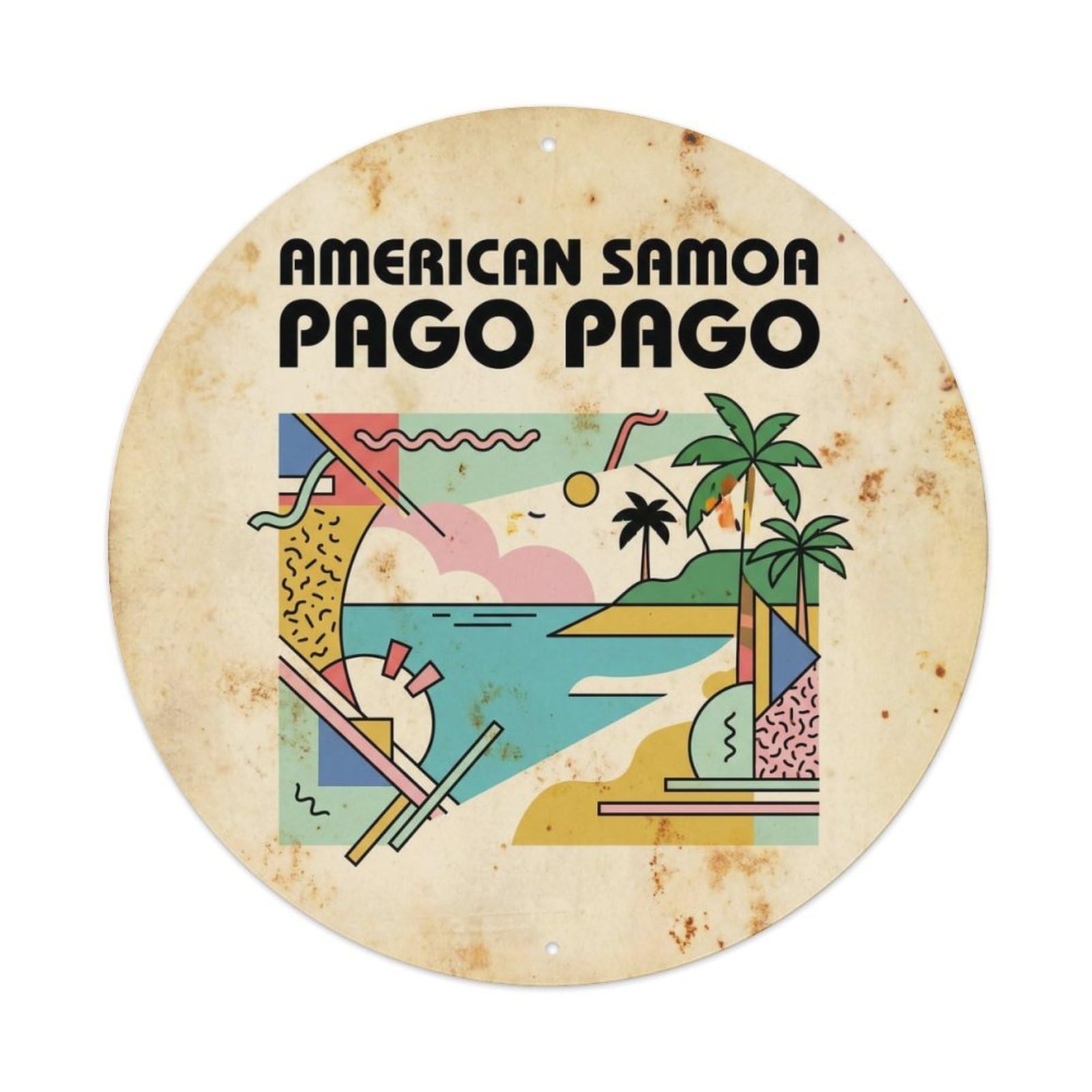 Olhnbad 08X08inch Style American Samoa Pago Seaside Scenery Geometric Metal Tin Sign