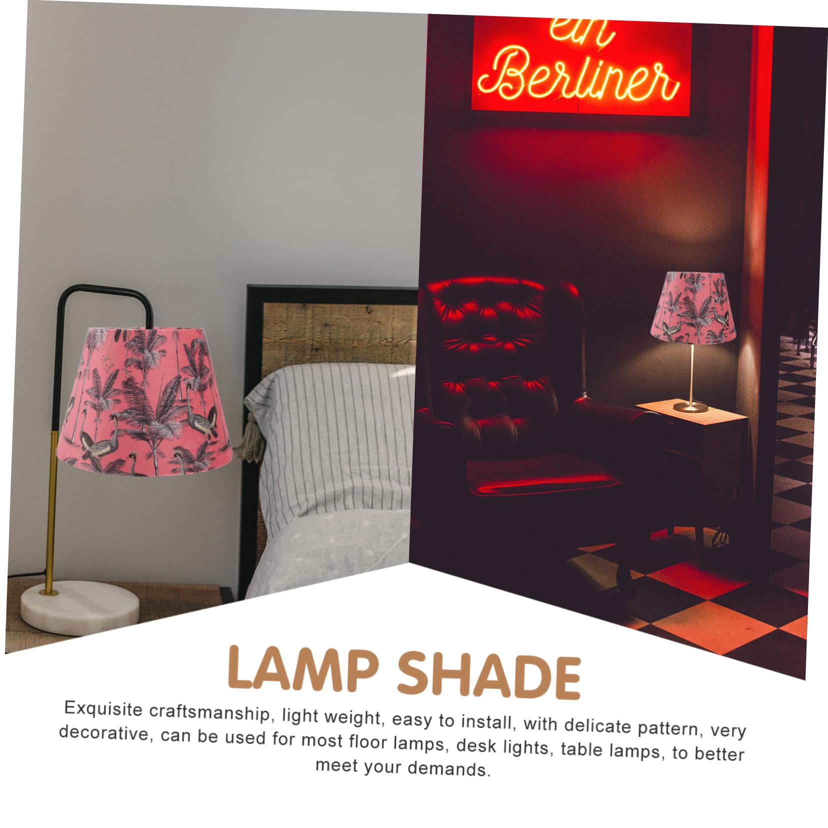Hemobllo Pantalla de Lámpara de Mesa Terciopelo Estampado, Compatible E27 E14, 25 Cm, para Dormitorio y Hotel, Repuesto Ligera y Moderna, 1 Unidad