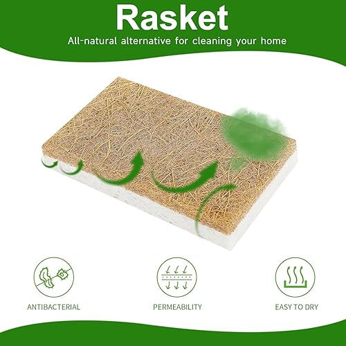 Miniatura 3 de Paquete de 10 esponjas naturales biodegradables para cocina, esponja compostable de celulosa y nuez de coco, esponjas ecológicas para platos