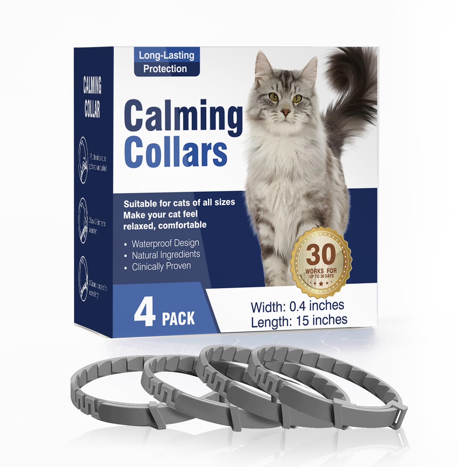 Calming Collar for Cats 4 Pack Calming Cat Collars Adjustable Soother Cats Calming Collars Anxiety Relief Stress Pheromone Collar for Cats Comfort Cat Calm Collars Lasts 30 Days Cats Calming Collar