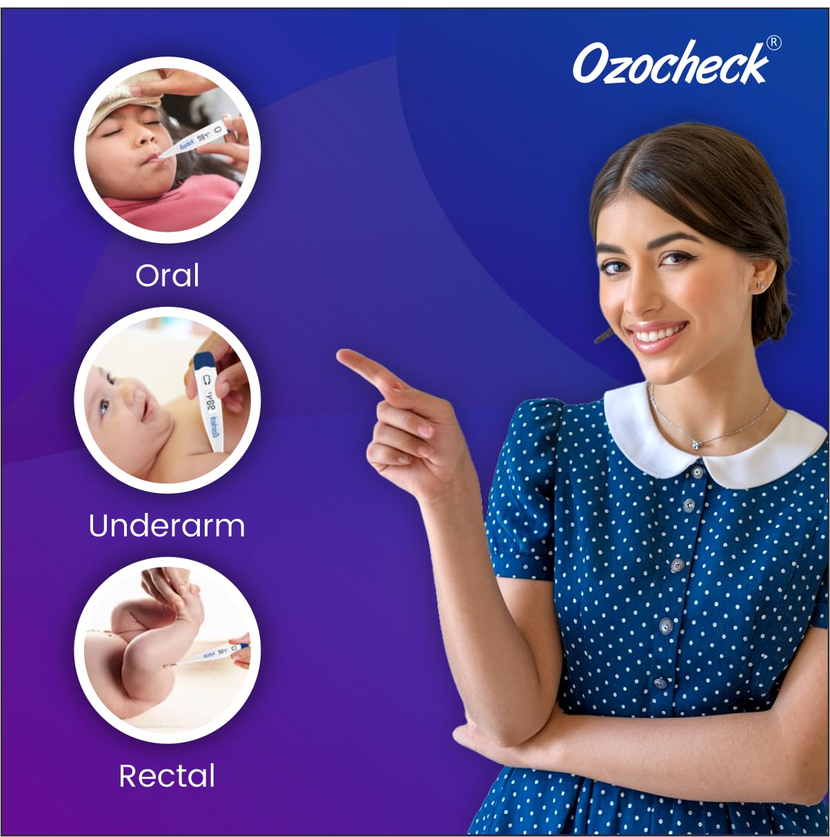 OZOCHECK Stainless Steel Digital Thermometer with Quick Measurement of Oral & Underarm Temperature | Fever Alarm & Beeper Alert | Ce Approved & 60 Seconds Fast Reading for Kids & Adults 1