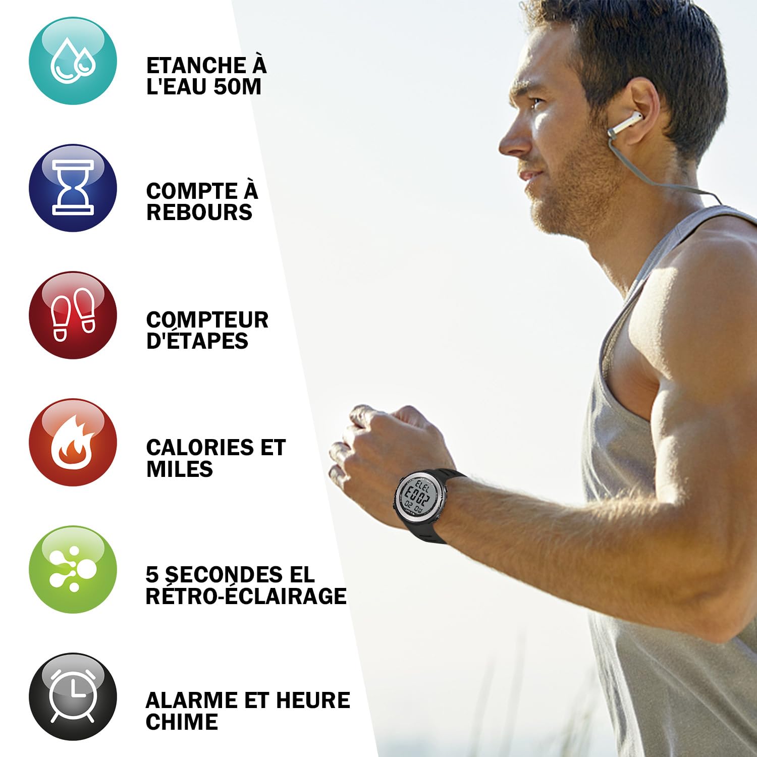 Hearkent Montre podomètre étanche pour Personnes âgées, sans Bluetooth, sans Application, Montre avec Compteur de Pas (Noir)