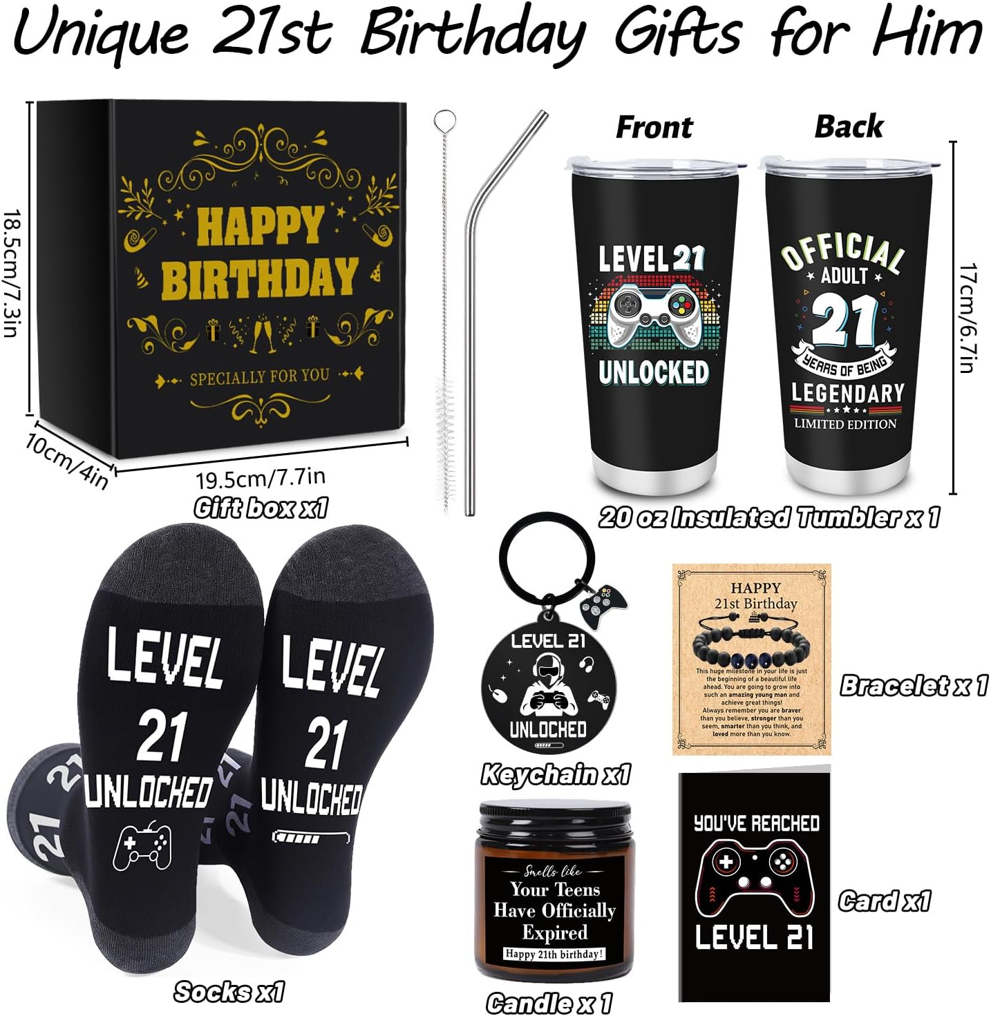 21st Birthday Gifts for Him - Vintage 21st Birthday Gifts for Men, Cool Gamer Gift Ideas for Boyfriend, Unique 21 Year Old Presents Set for Son Nephew Grandson Brother Friend - Image 2