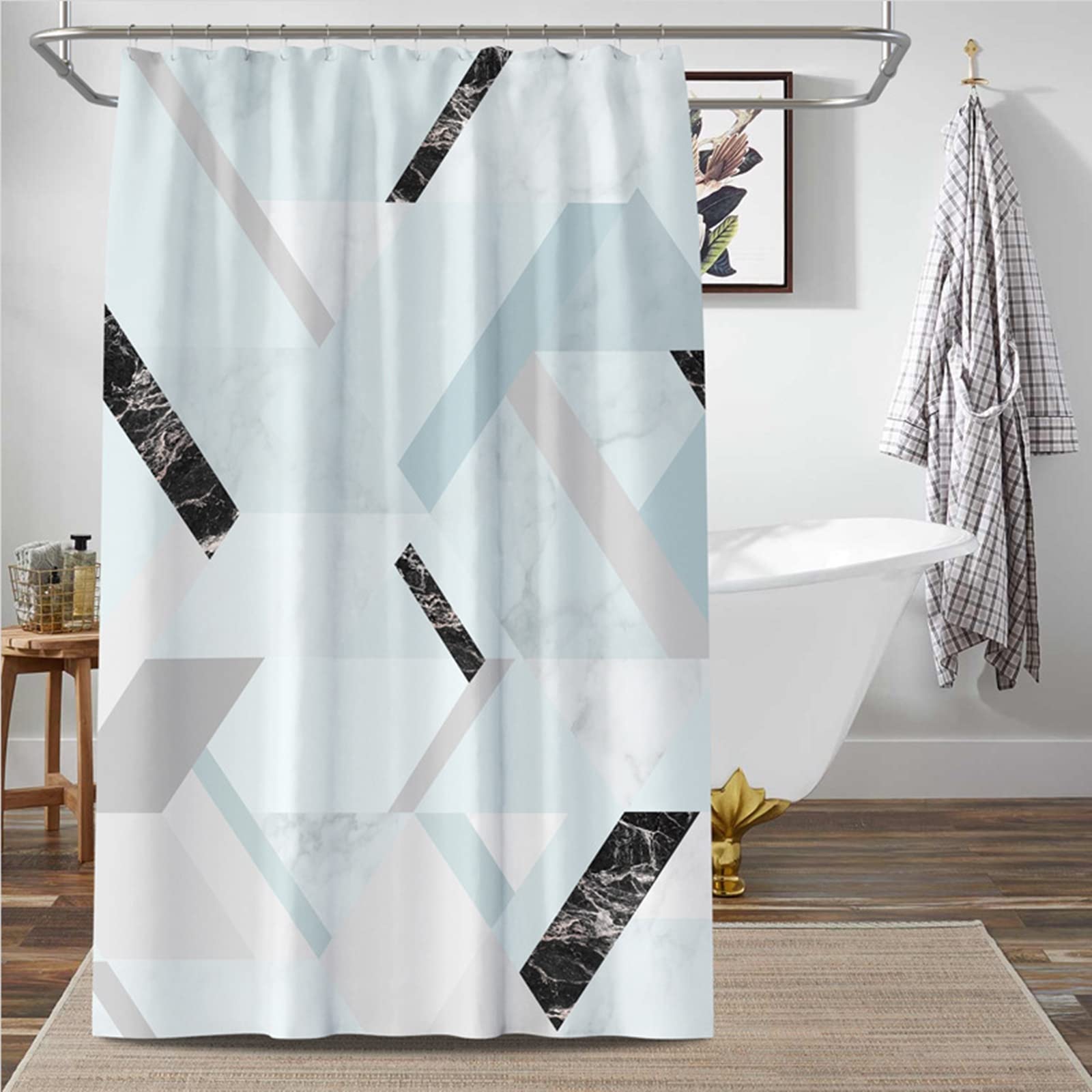 Rideau de douche 180x200 anti-moisissure en polyester effet marbre pour baignoire
