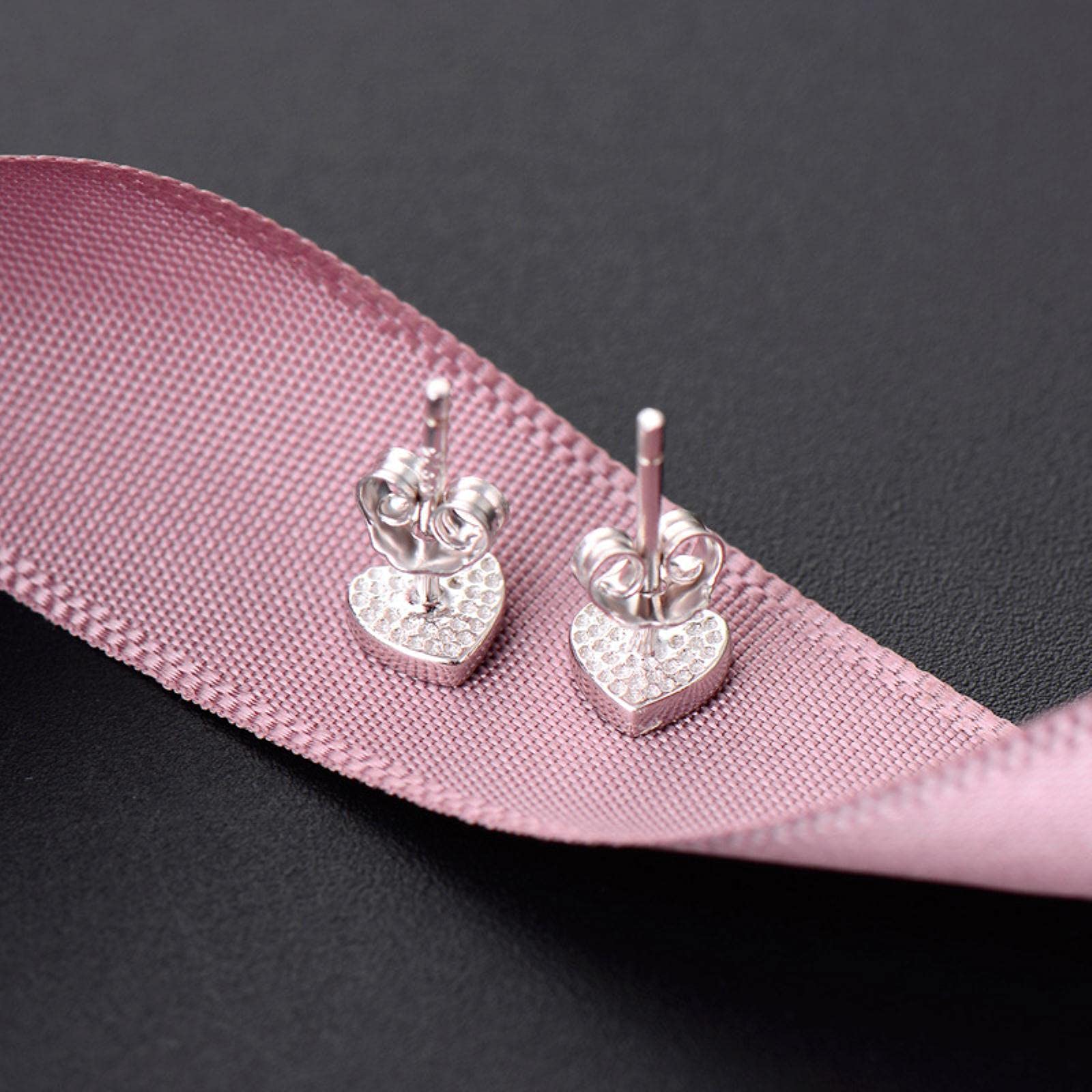 MICMIF Pendientes De Corazón Negro De Plata De Ley 925 Para Mujeres, Pendientes De Botón Corazón Negro/Aros Pequeños Con Corazones Negro, Pendientes Hipoalergeniños Aretes De Plata Para Mujer Niña